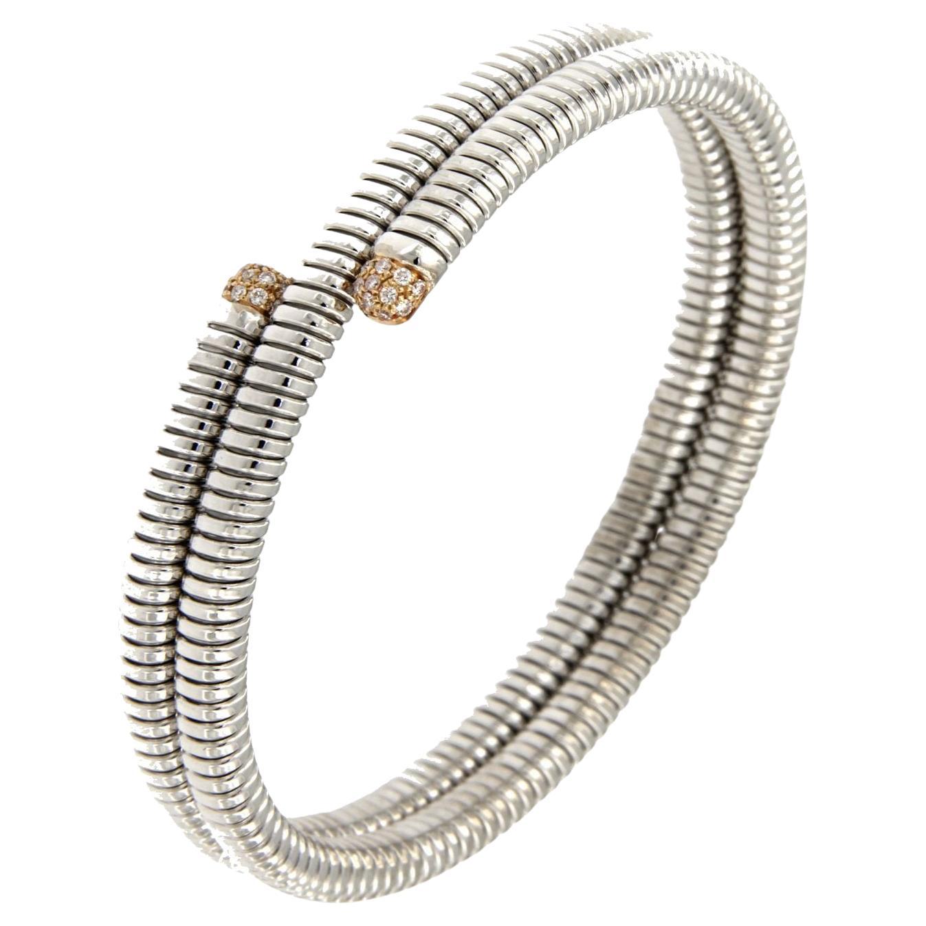 Antora Tubogas 18k White Gold and Diamonds Clamper Bracelet