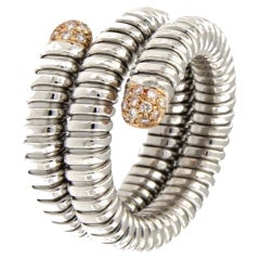 Vintage Antora Tubogas 18k White Gold and Pavée Diamonds Ring