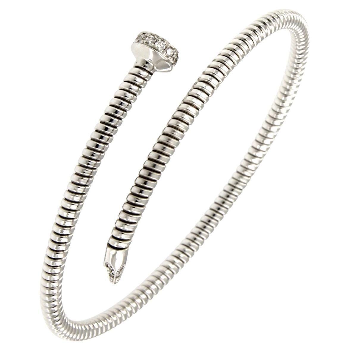Antora Tubogas 18k White Gold Juste Un Clou Diamond Cuff Bracelet