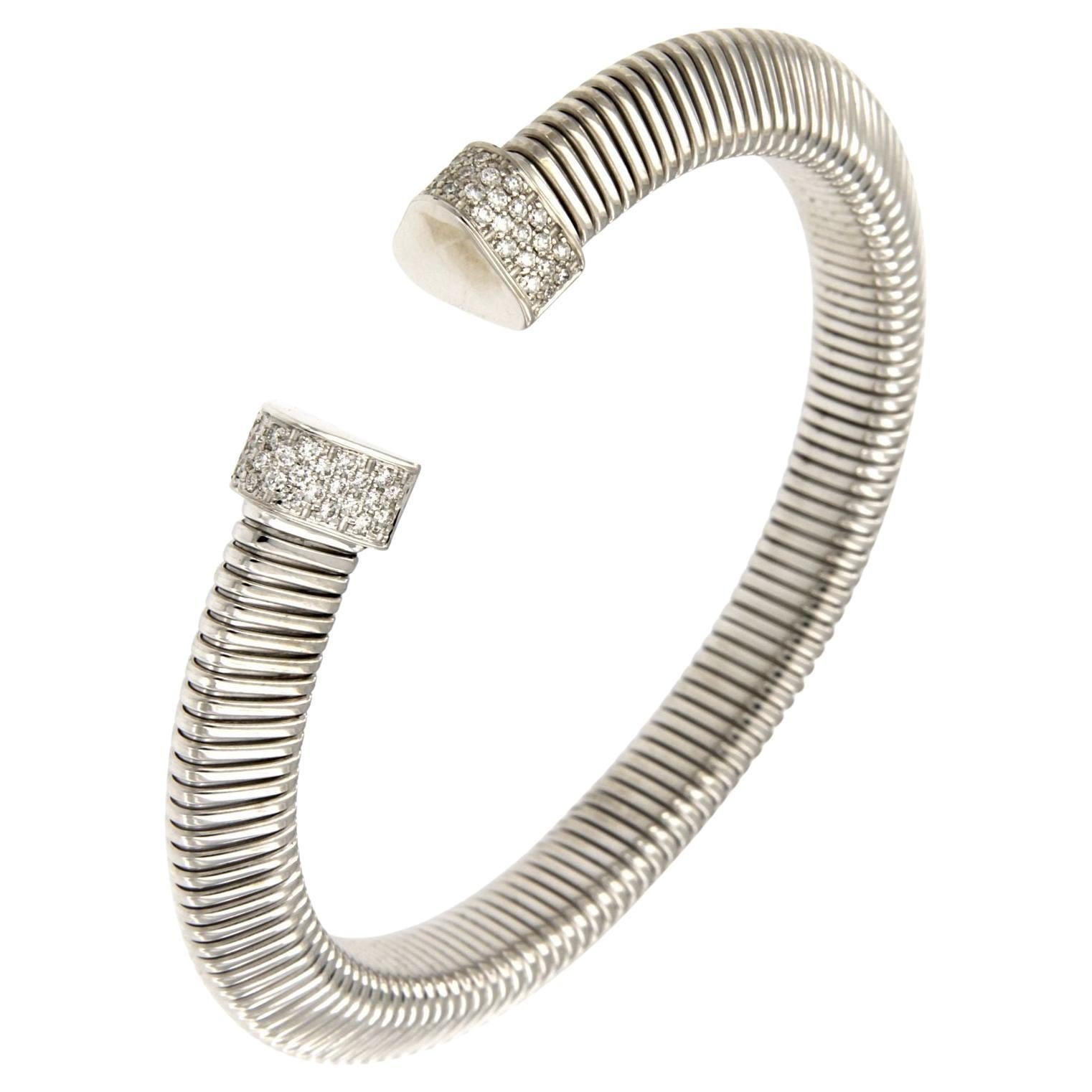 Antora Tubogas 18k White Gold Juste Un Clou Diamond Cuff Bracelet