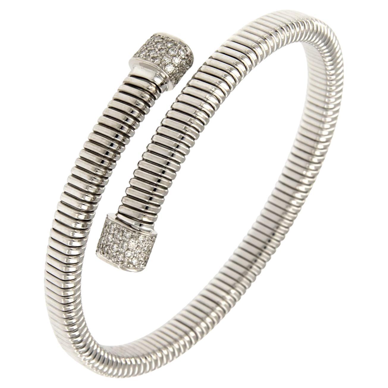 Antora Tubogas 18k White Gold Juste Un Clou Diamond Cuff Bracelet