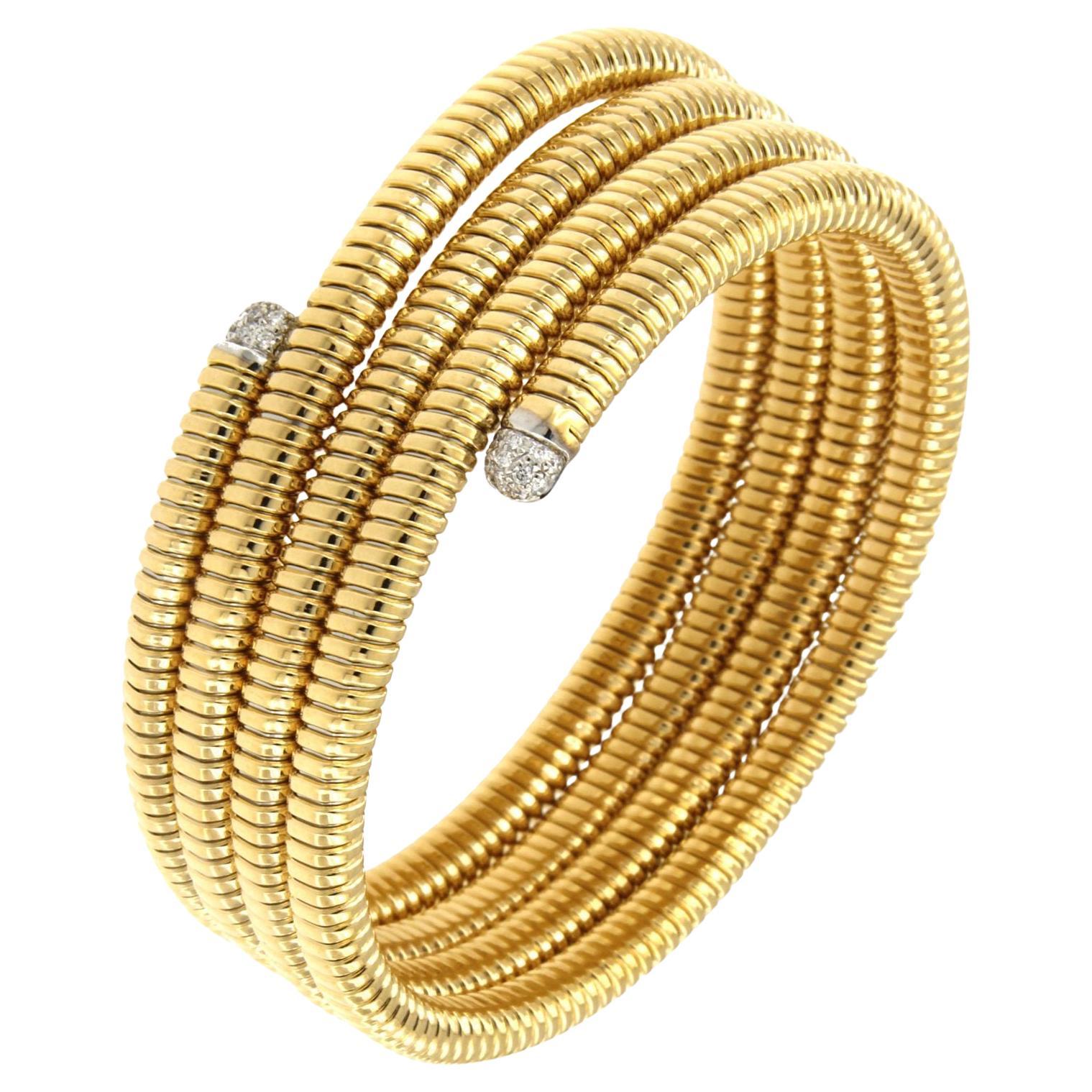 Antora Tubogas 18k Yellow Gold and Diamonds Clamper Bracelet