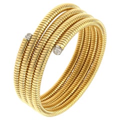 Antora Tubogas 18k Yellow Gold and Diamonds Clamper Bracelet