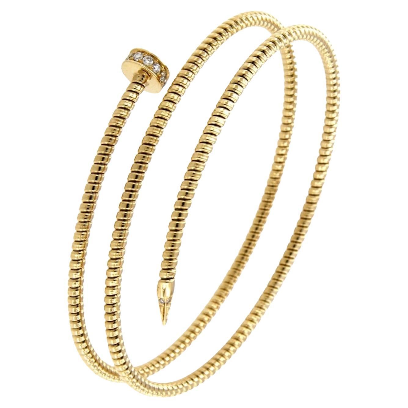 Antora Tubogas double Juste un Clou 18k Yellow Gold Pavée Diamonds Cuff Bracelet