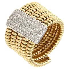 Anillo Antora Tubogas de oro amarillo de 18k y pavé de diamantes