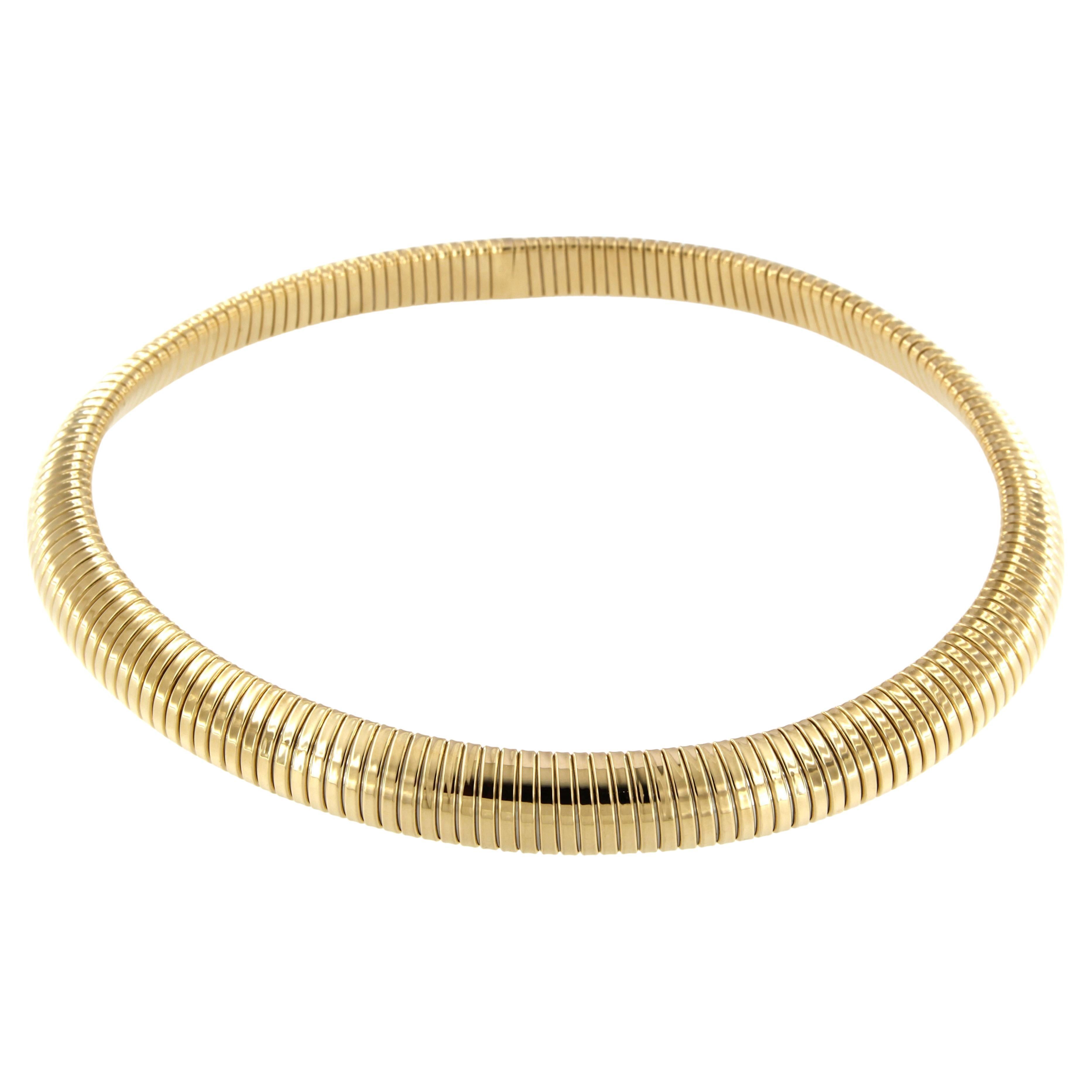 Taglio brillante Antora Tubogas  18k yellow Gold chocker and pavé of diamonds Necklace in vendita