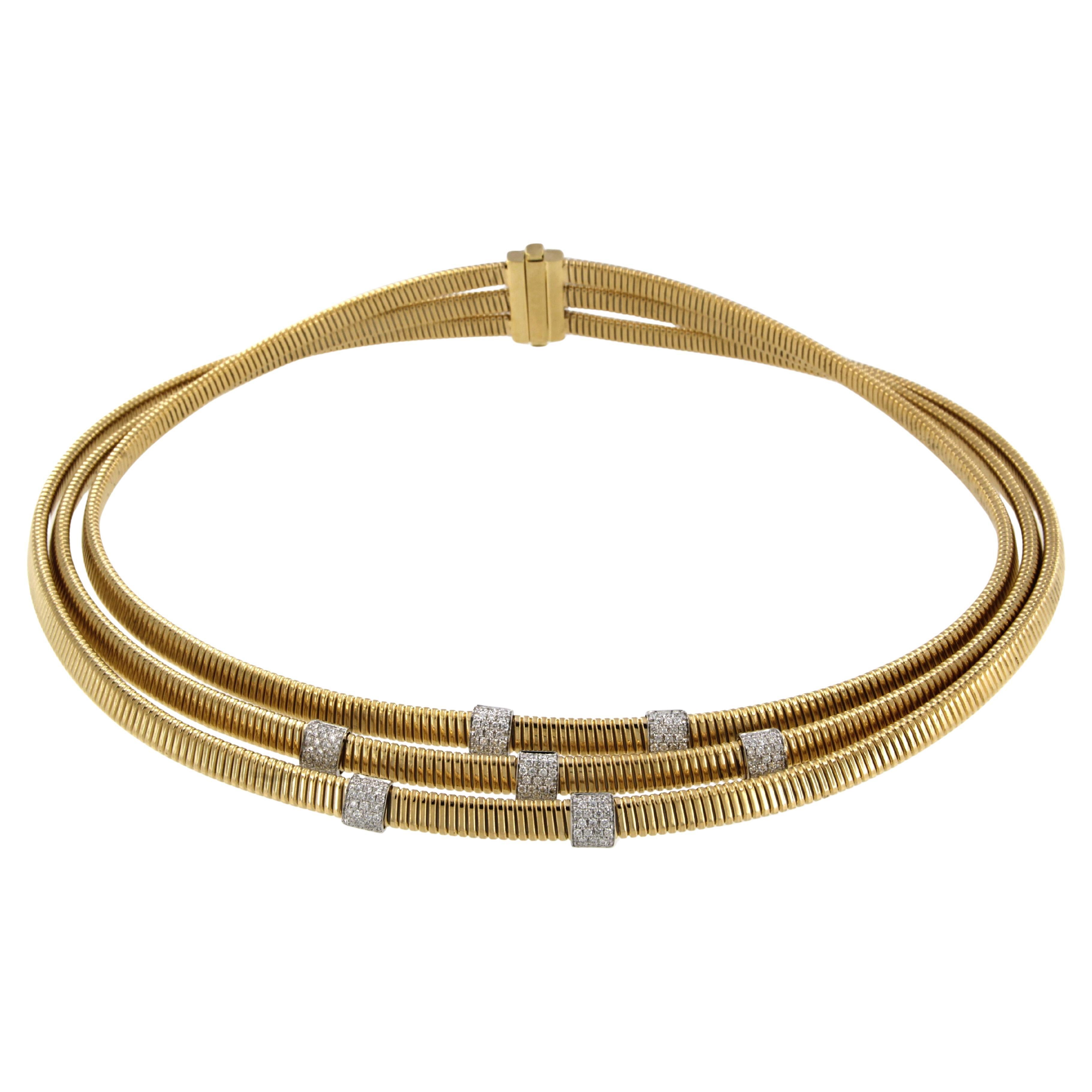 Antora Tubogas  18k yellow Gold chocker and pavé of diamonds Necklace