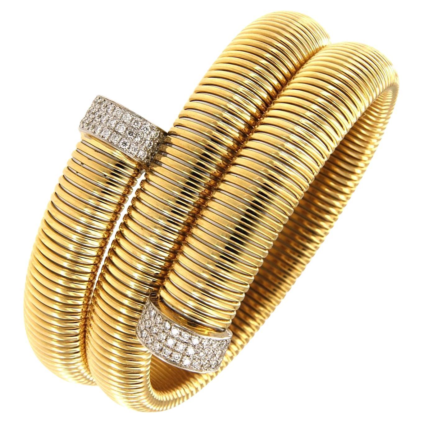 Antora Tubogas 18k Yellow Gold Diamond Cuff Bracelet For Sale