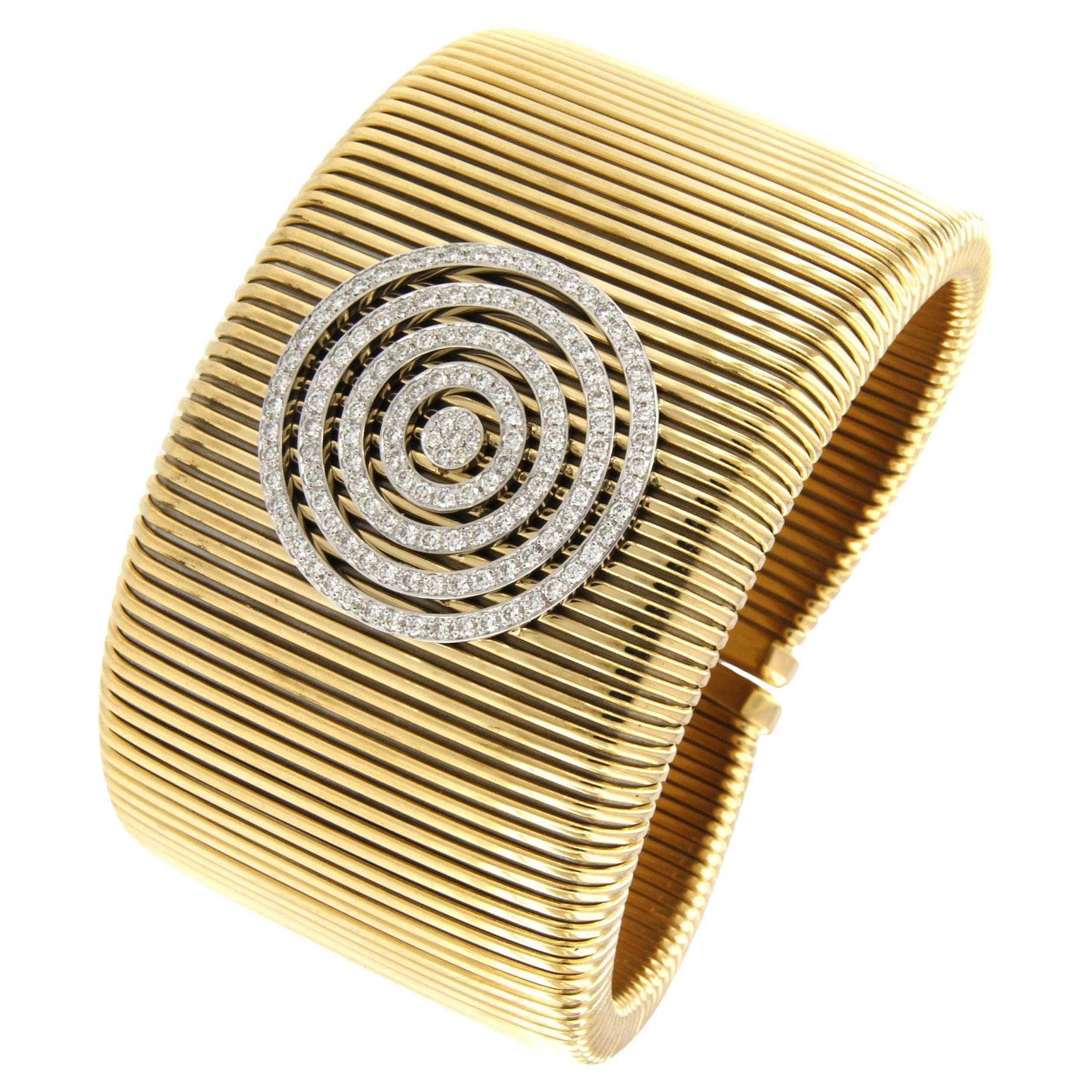 Bracelet manchette en or jaune 18k avec diamants Antora en vente