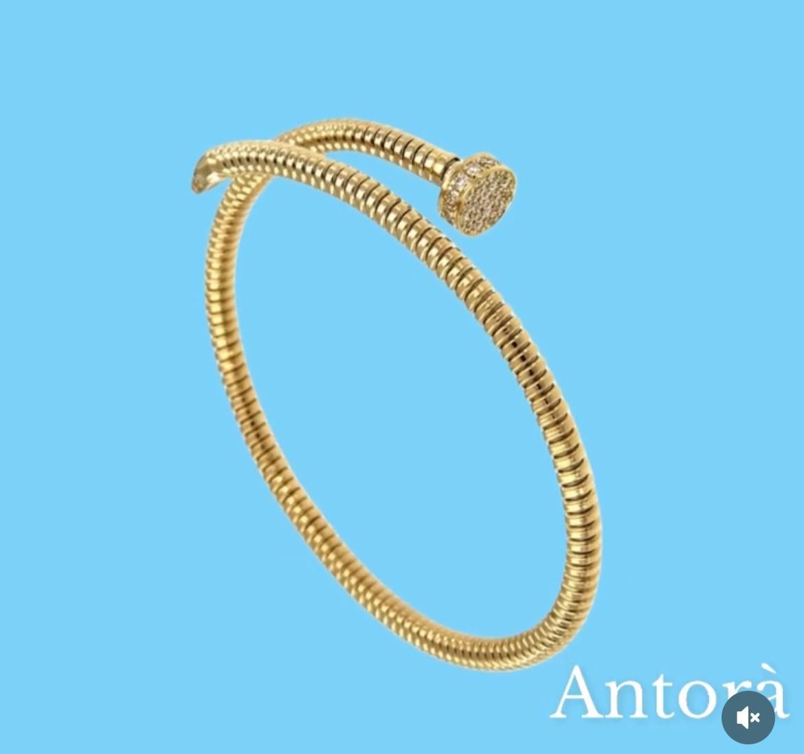 Flexible and adaptable bracelet with tubogas craftmanship that 
fits wrists of 7,87 inches medium to large
Available in three colours of gold, yellow, white and rose.
Gold weight 9GR and 0.30Carat Diamonds
Video is of similar bracelet so you can see