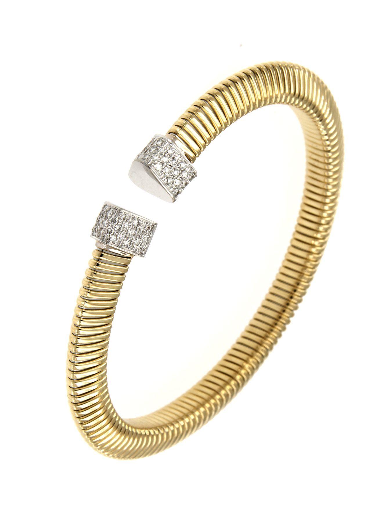 Antora Tubogas 18k Yellow Gold Juste Un Clou Diamond Cuff Bracelet Corte brillante en venta