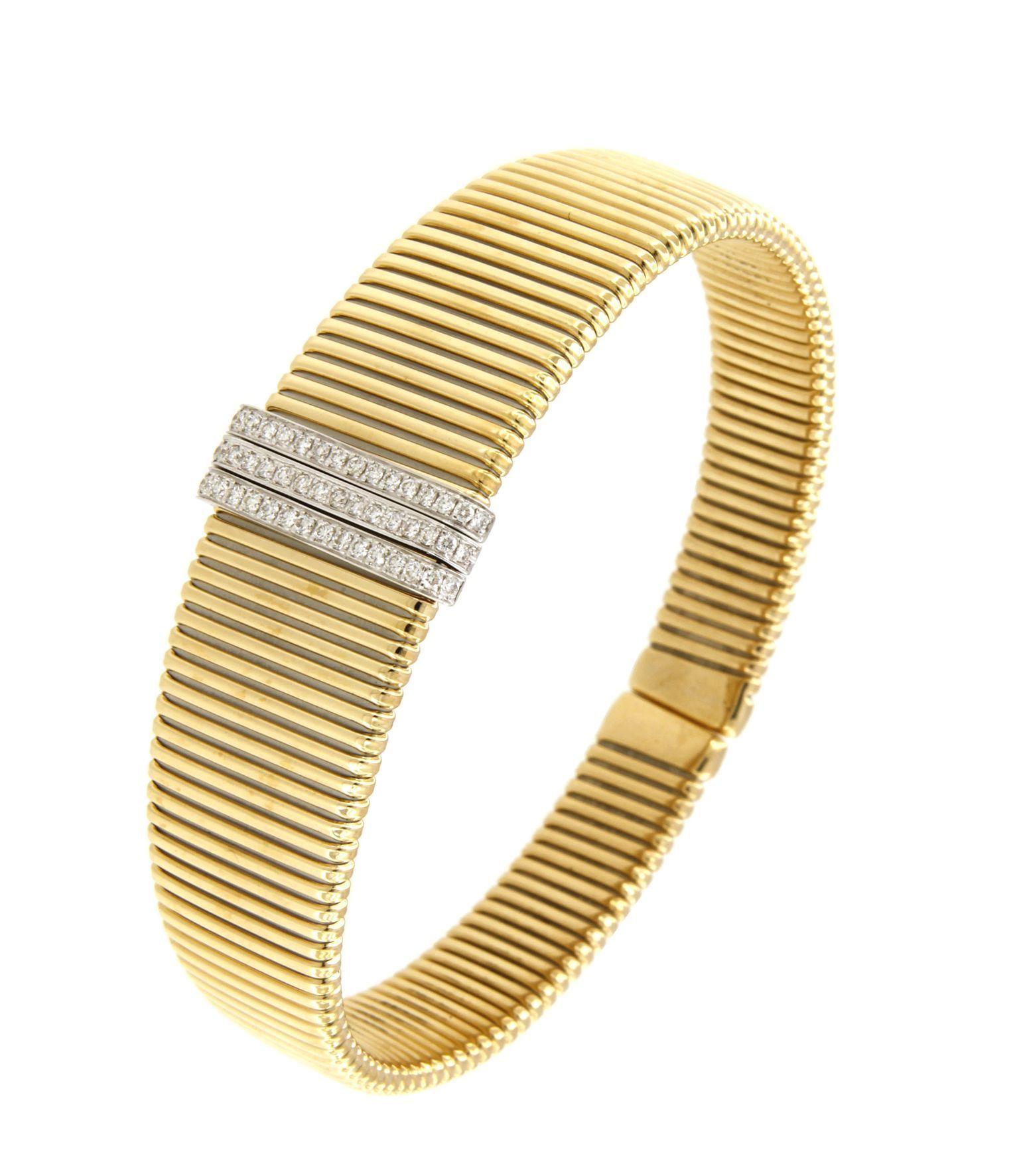 Antora Tubogas 18k Yellow Gold Tubogas and Diamonds Clamper Bracelet Contemporáneo en venta