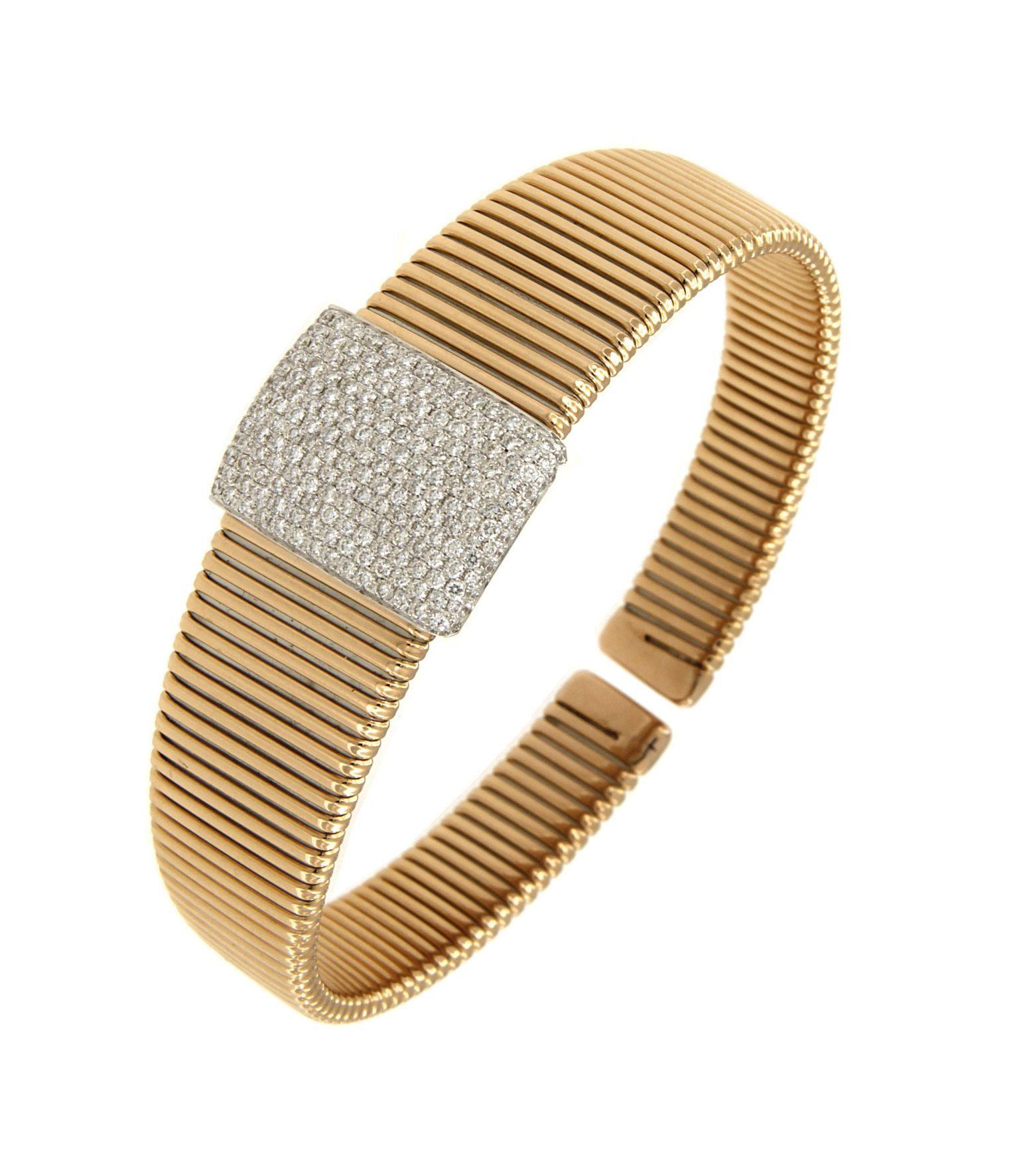 Antora Tubogas 18k Yellow Gold Tubogas and Diamonds Clamper Bracelet Contemporáneo en venta