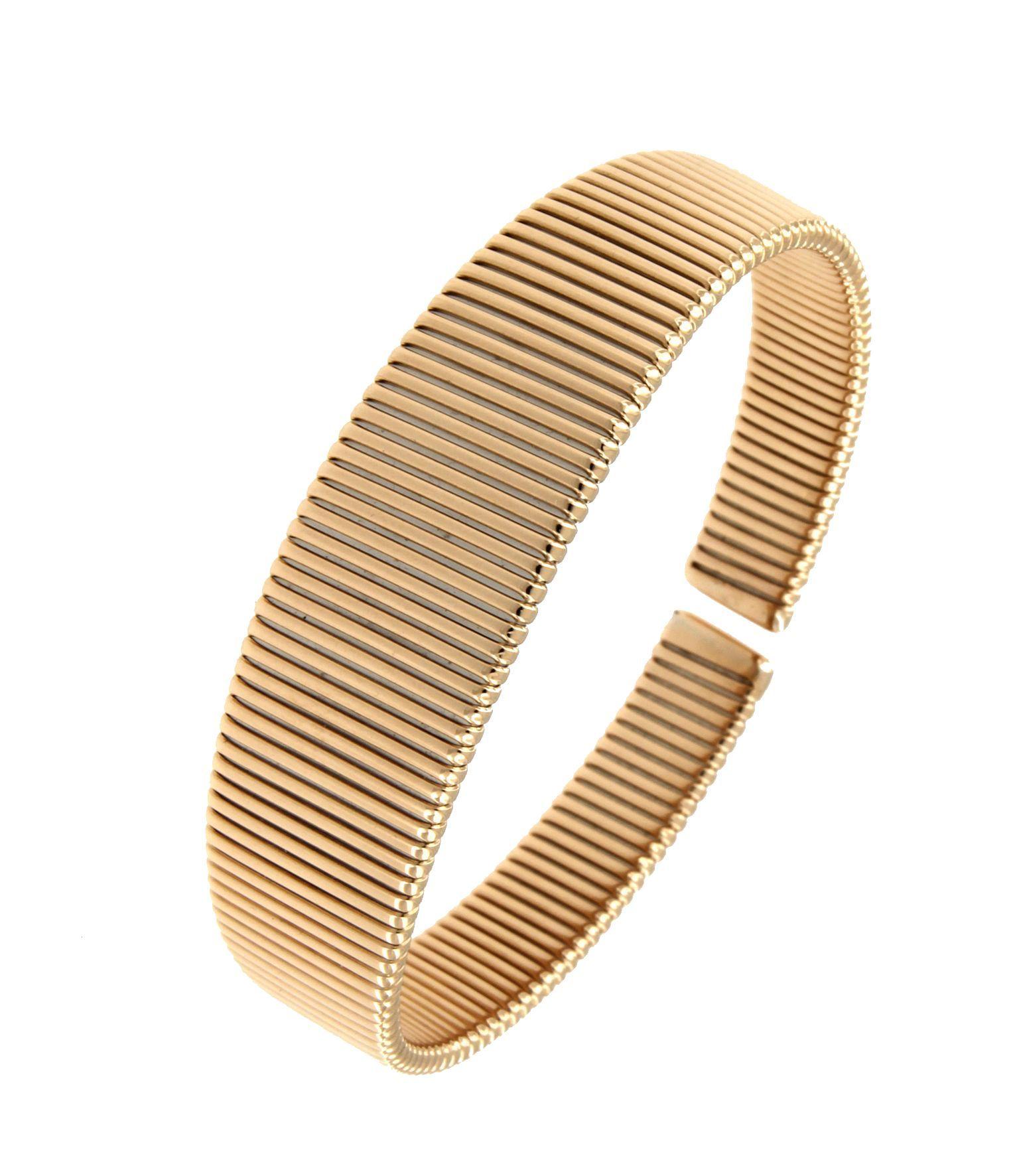 Antora Tubogas 18k Yellow Gold Tubogas and Diamonds Clamper Bracelet Corte brillante en venta