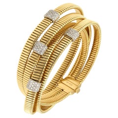 Antora Tubogas 18k Yellow Gold Tubogas and Diamonds Clamper Bracelet