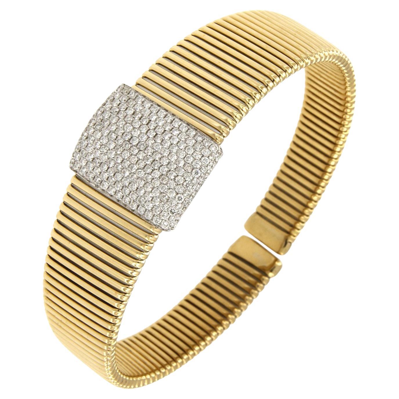 Antora Tubogas 18k Yellow Gold Tubogas and Diamonds Clamper Bracelet