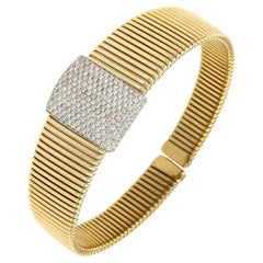 Antora Tubogas 18k Yellow Gold Tubogas and Diamonds Clamper Bracelet