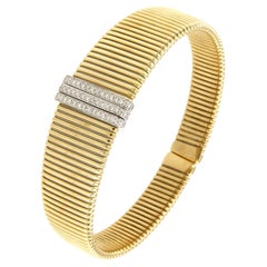 Antora Tubogas 18k Yellow Gold Tubogas and Diamonds Clamper Bracelet