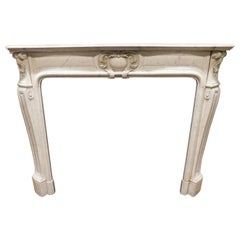 Antqiue Fireplace Mantel in White Carrara Marble, 1800 Italy