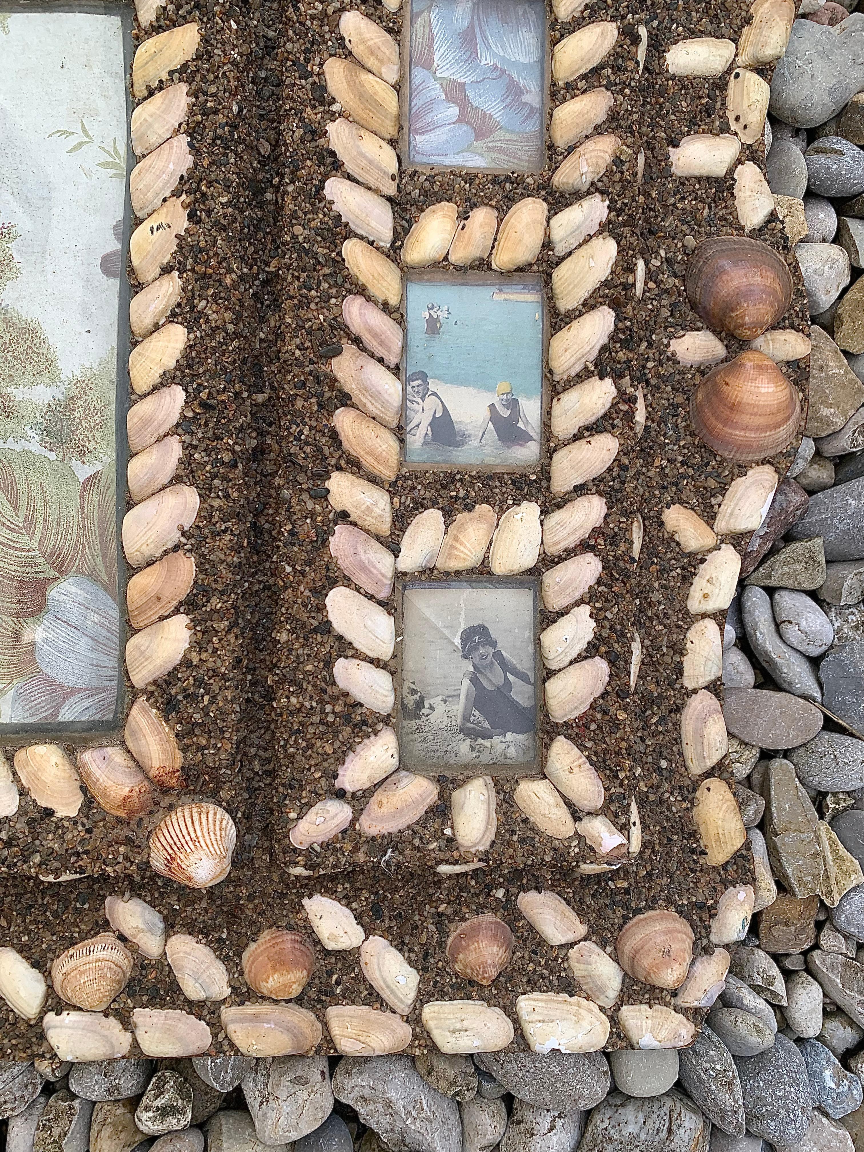 Antique 1920's Folk Art Picture Frame Beach Souvenirs  Photos Shells Sand Card For Sale 11