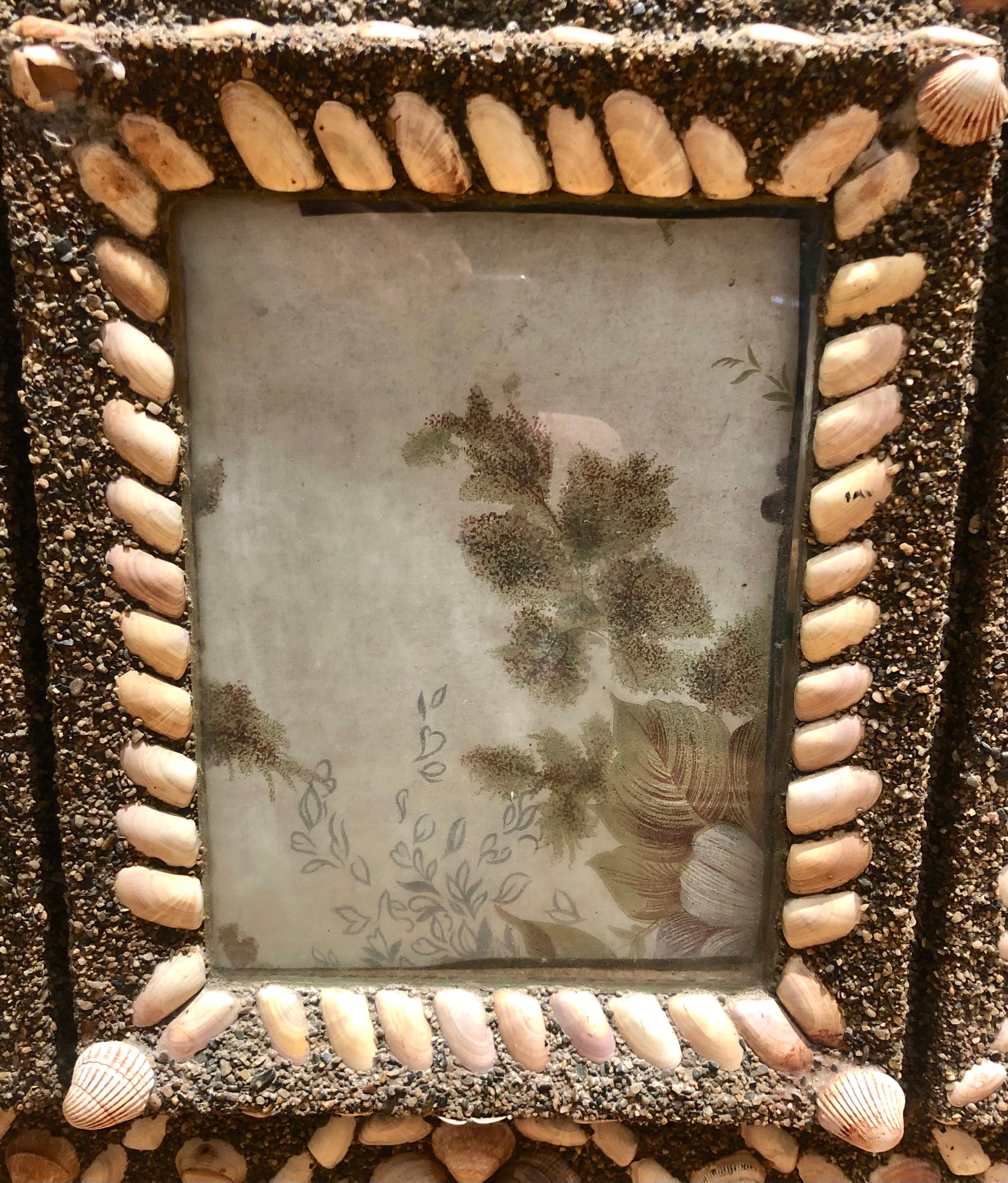 Hand-Crafted Antique 1920's Folk Art Picture Frame Beach Souvenirs  Photos Shells Sand Card For Sale