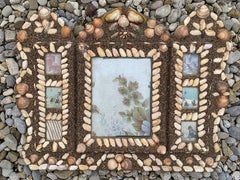 Antique 1920's Folk Art Picture Frame Beach Souvenirs  Photos Shells Sand Card