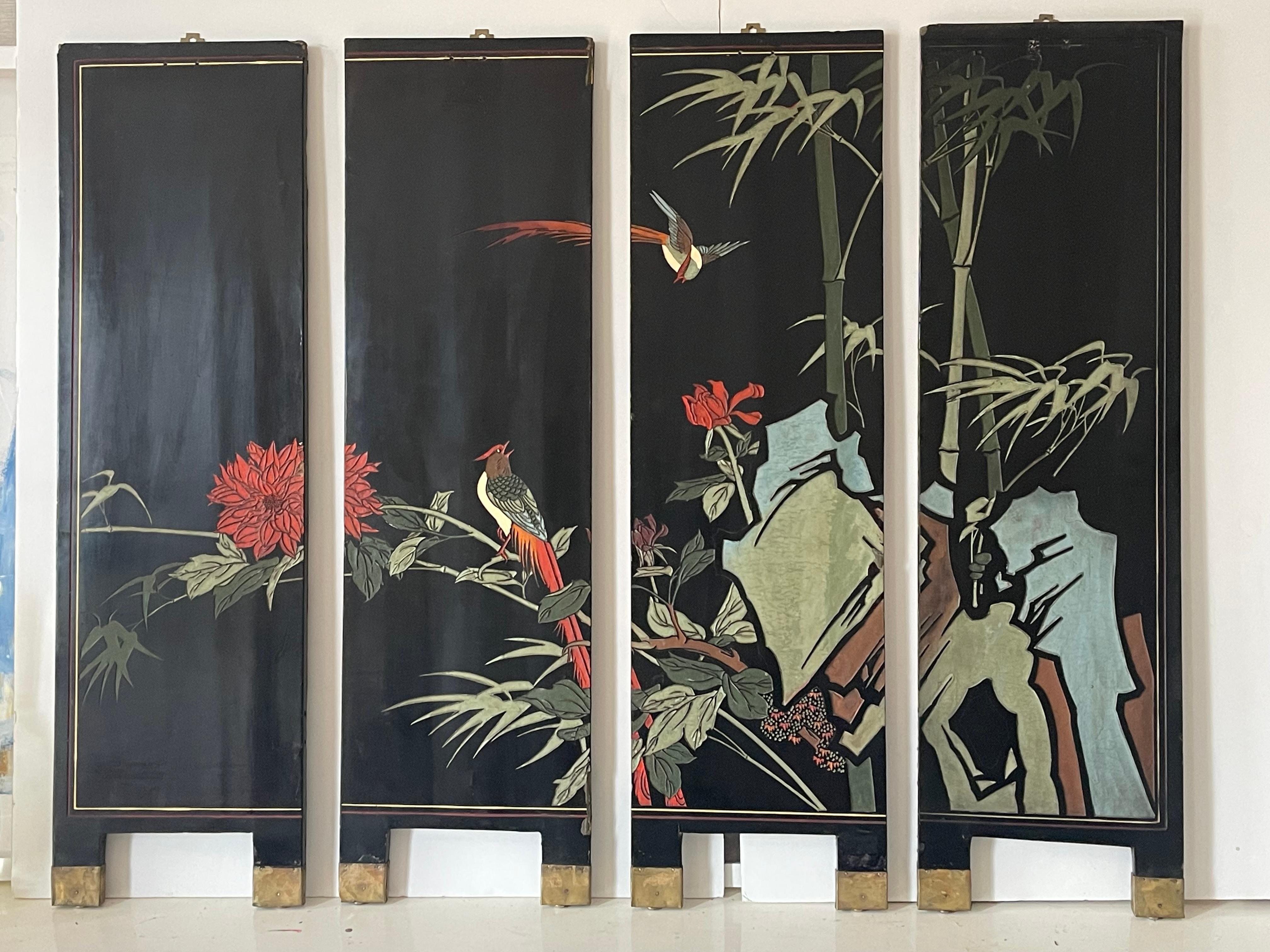 Schermo cinese da parete in oro Antque a doppia faccia in vendita 3