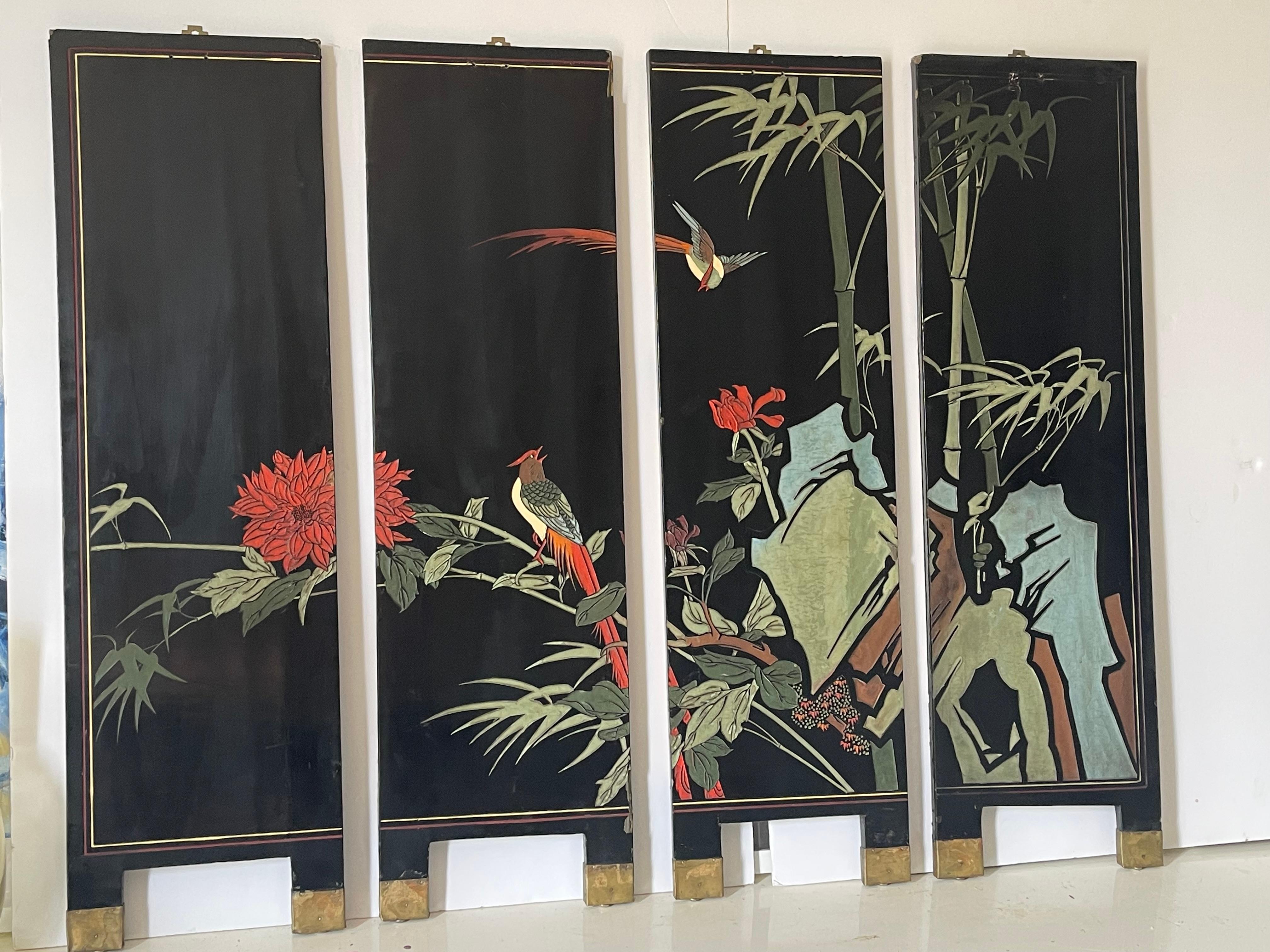 Schermo cinese da parete in oro Antque a doppia faccia in vendita 4