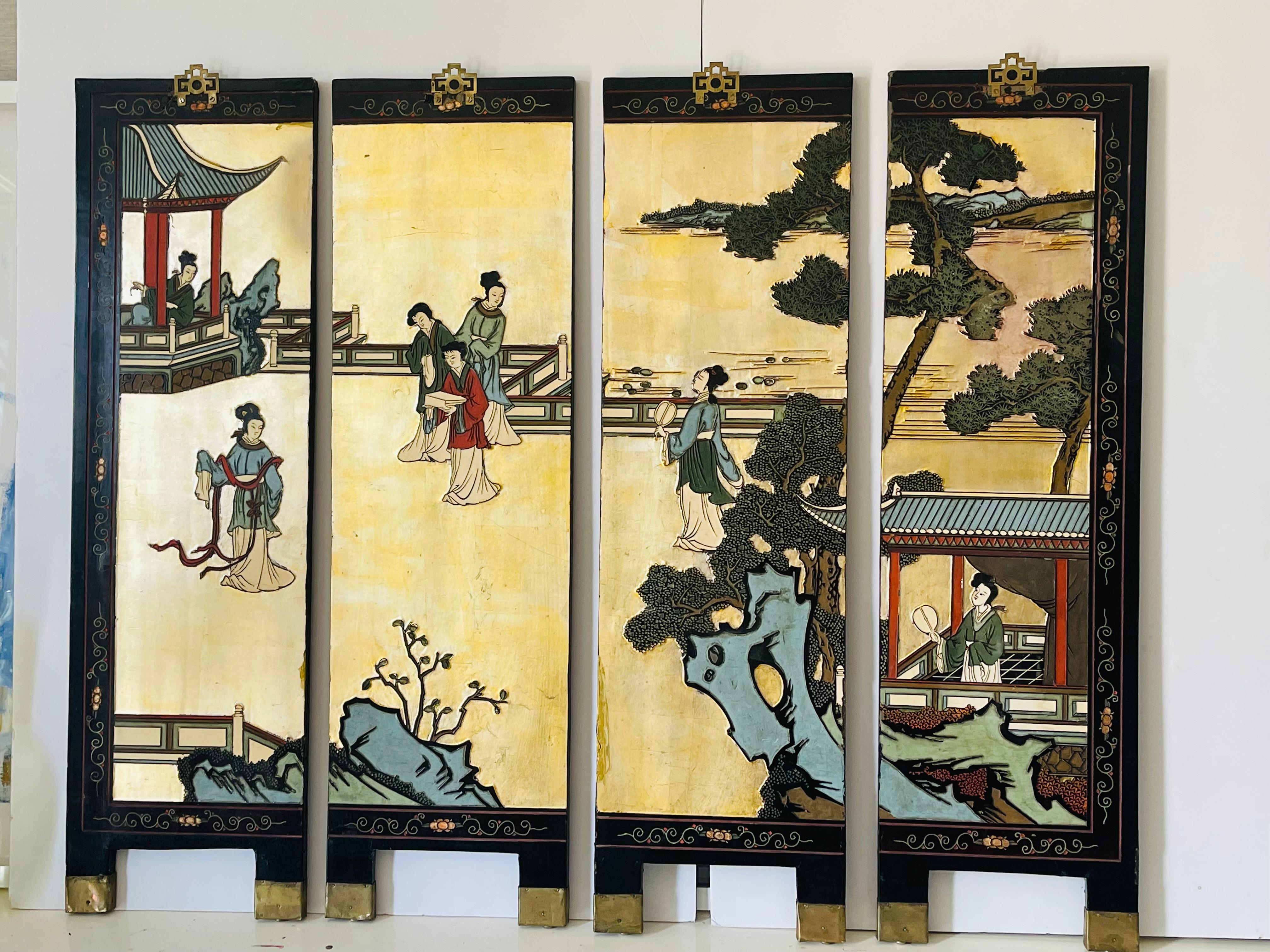 Cinese Schermo cinese da parete in oro Antque a doppia faccia in vendita