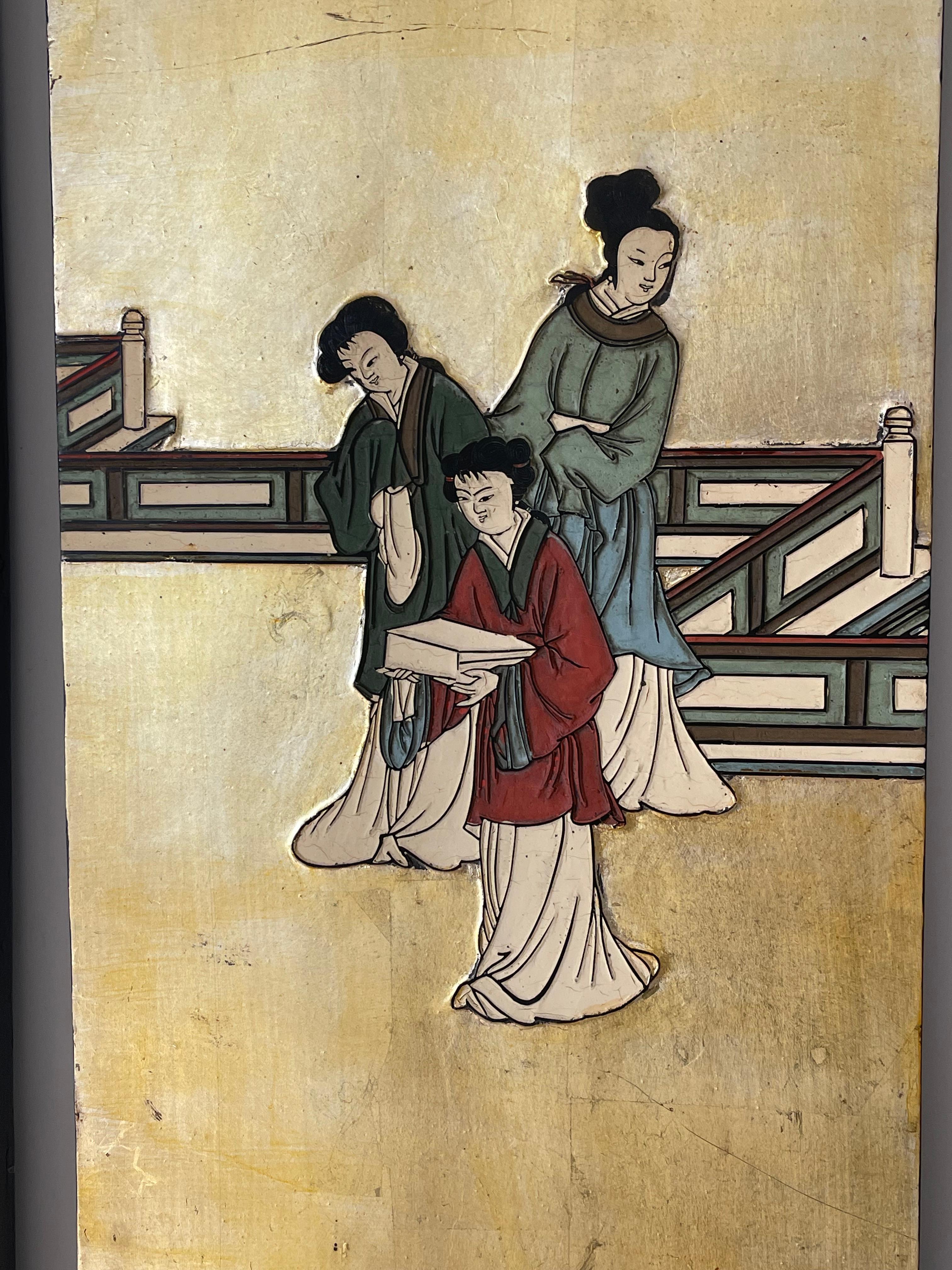 Schermo cinese da parete in oro Antque a doppia faccia In condizioni buone in vendita a Boca Raton, FL