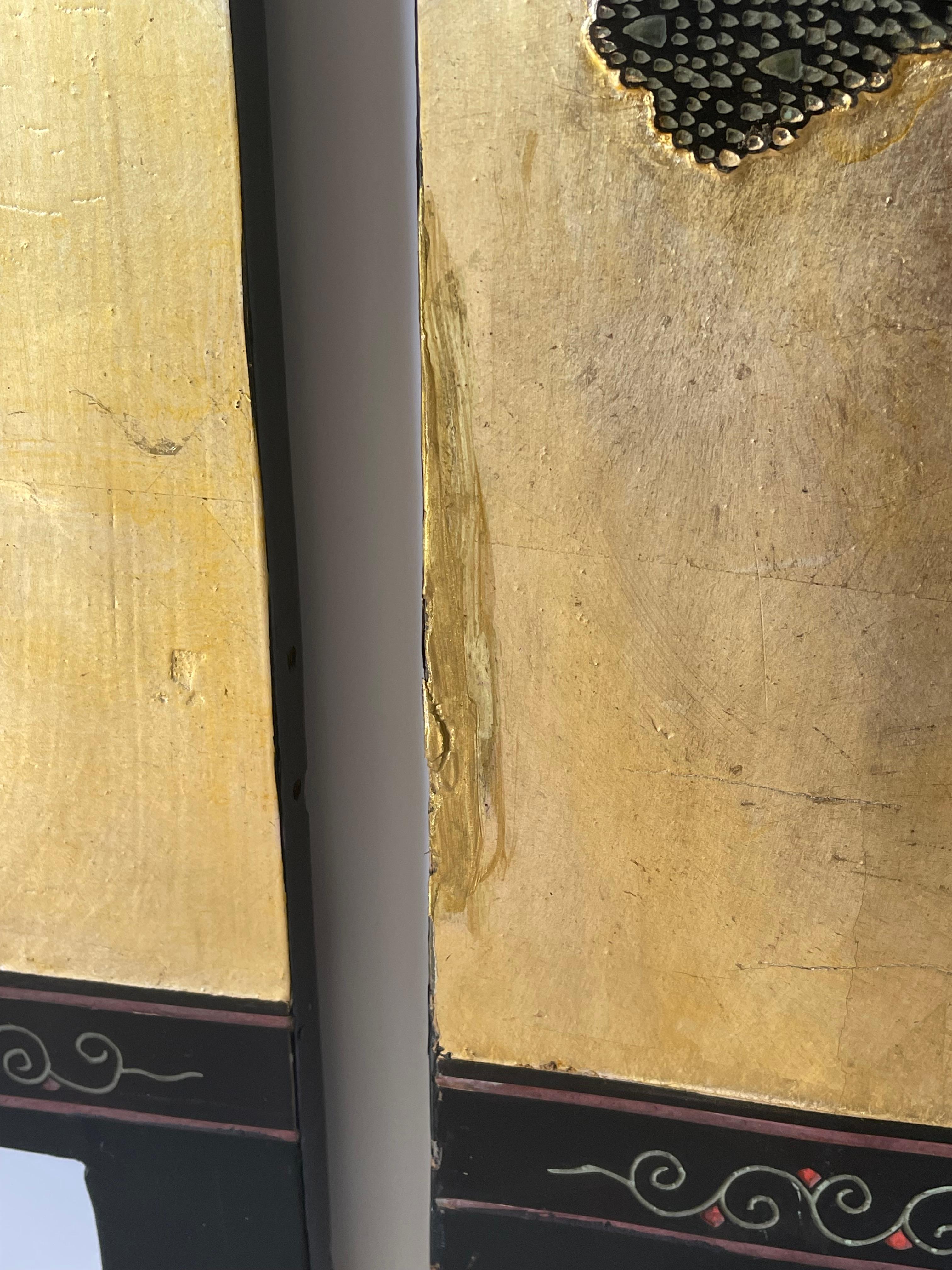 Legno Schermo cinese da parete in oro Antque a doppia faccia in vendita