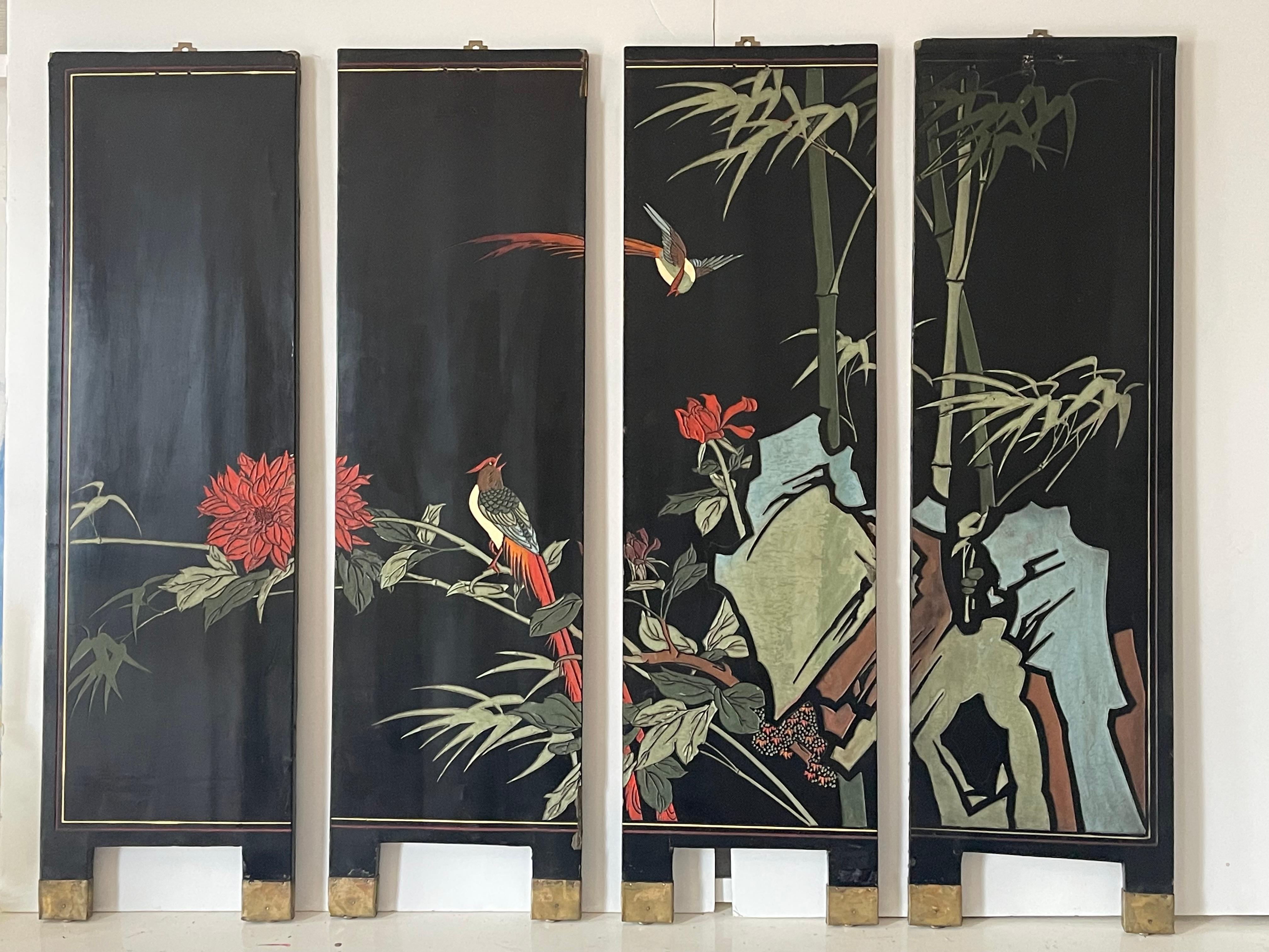 Schermo cinese da parete in oro Antque a doppia faccia in vendita 2