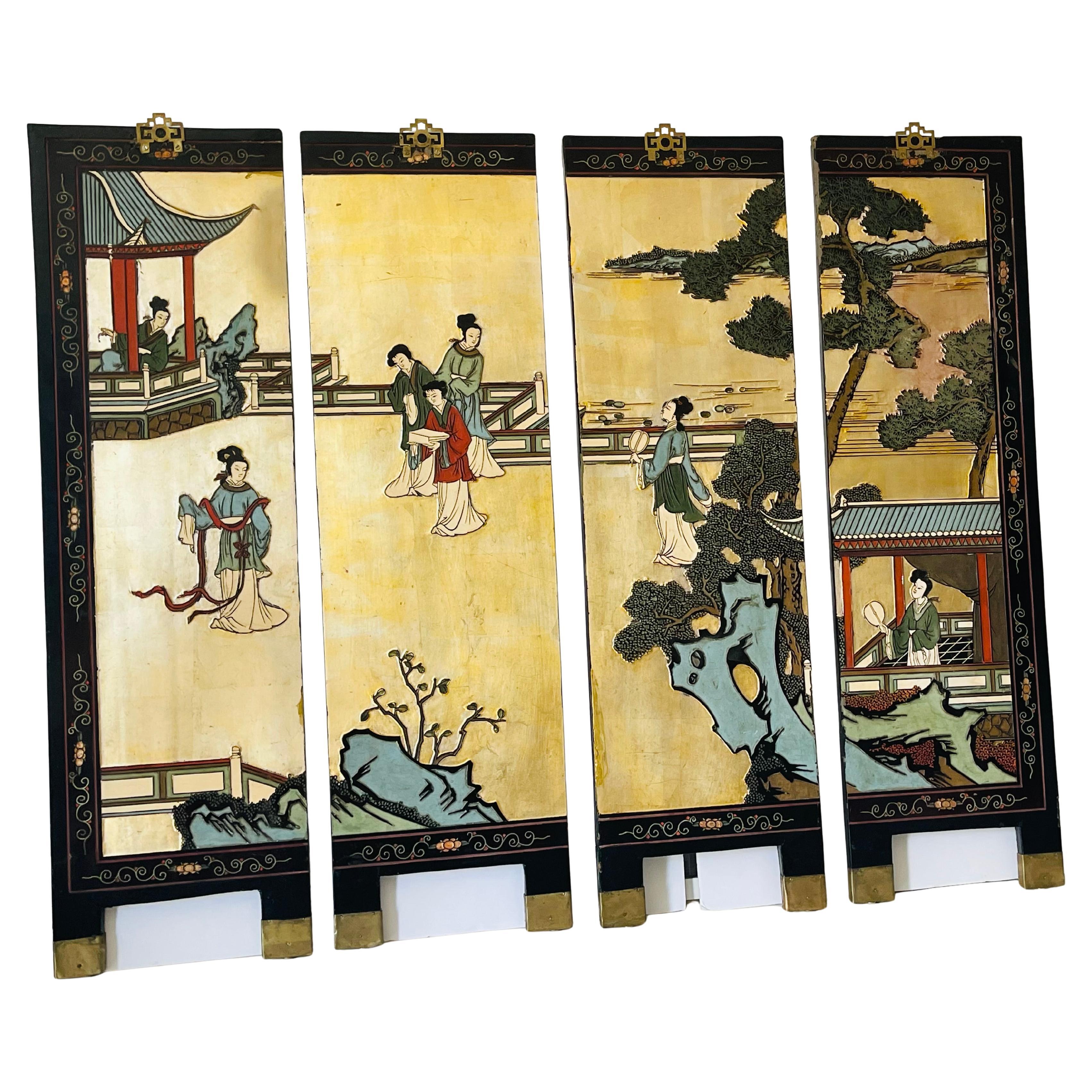 Antque Chinese Gold Wall Screen Fouble Sided (écran mural double face en or chinois)