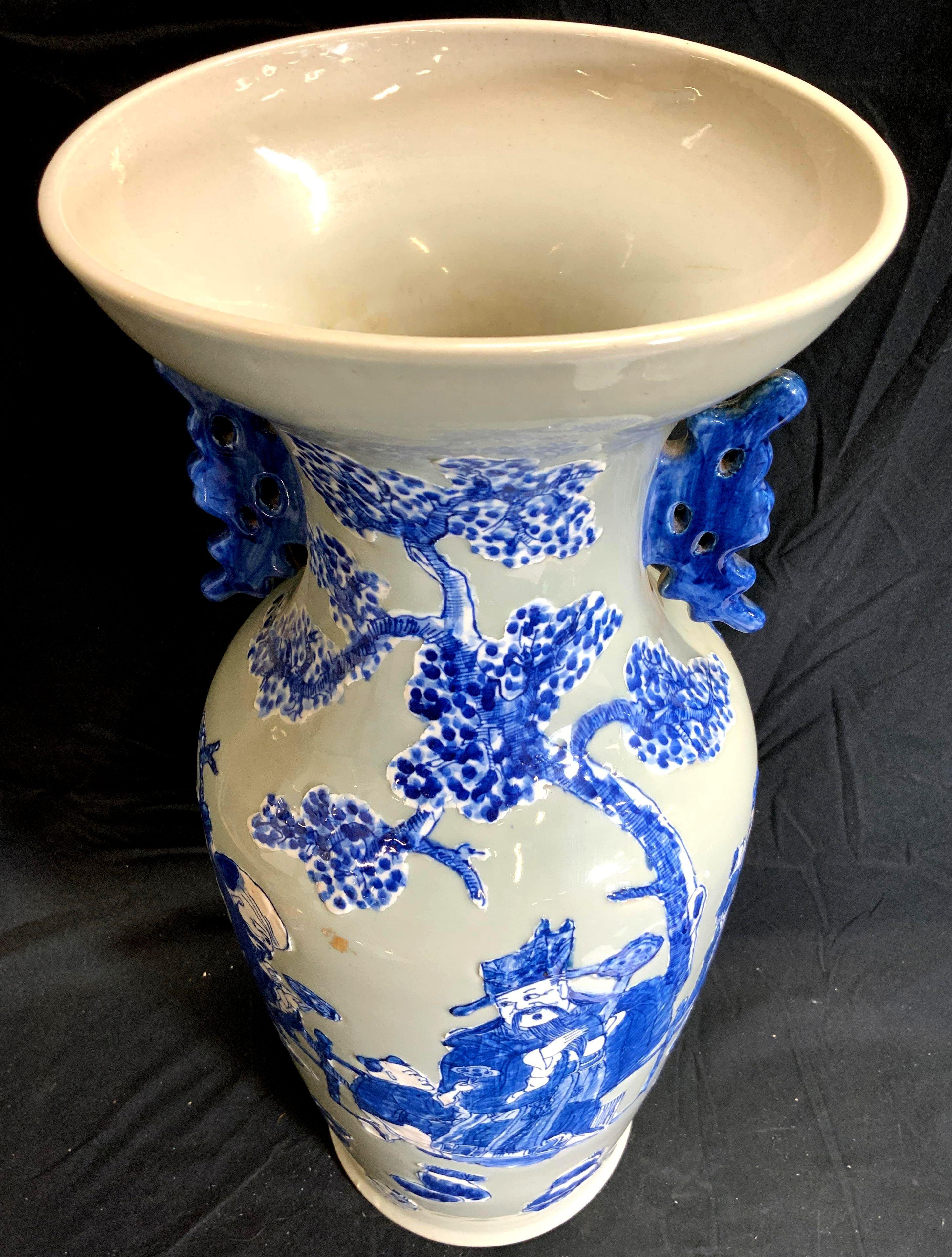 large blue and white floor vase