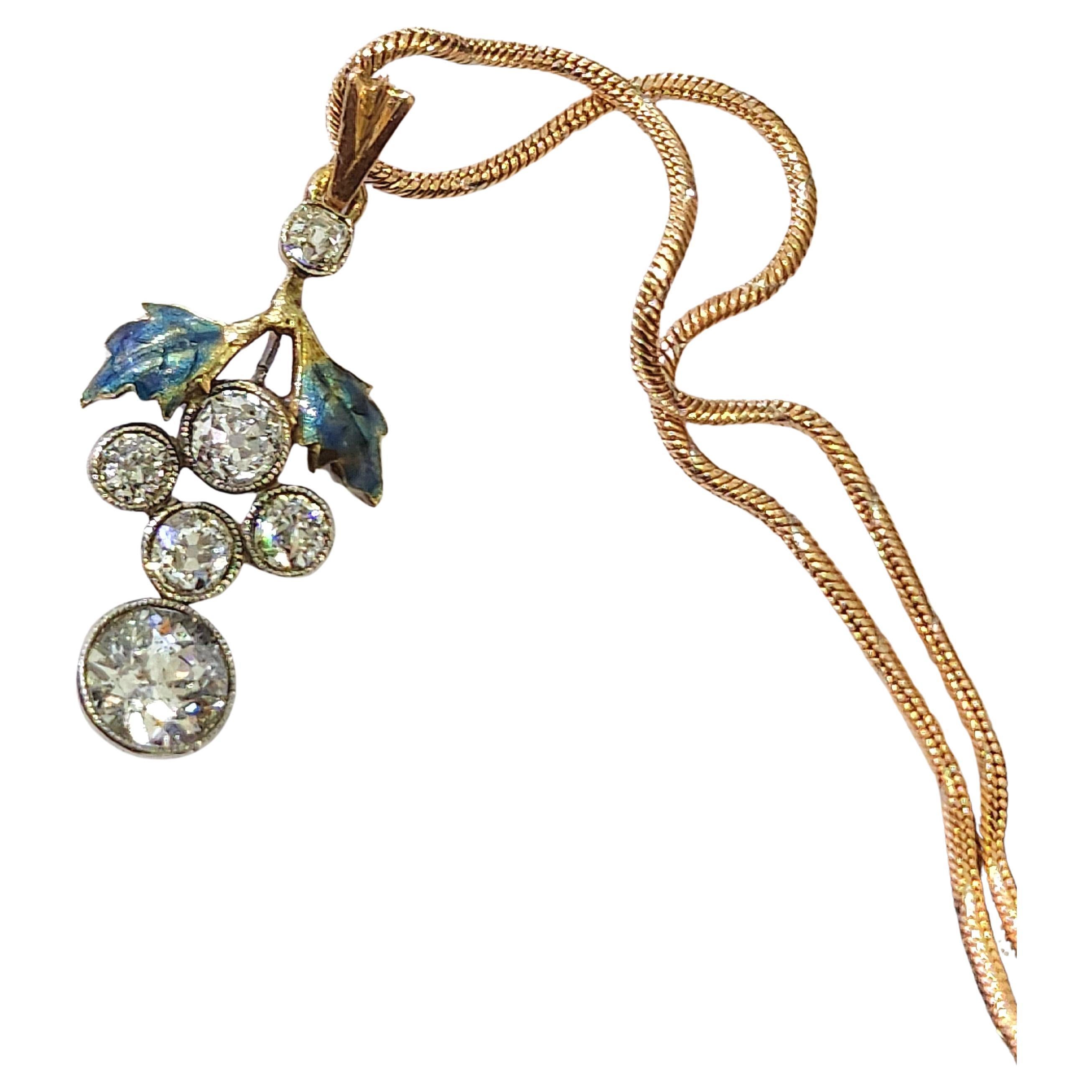 Donna Ciondolo in oro con diamante Old Mine Cut di Antque Russian da 1,40 carati in vendita