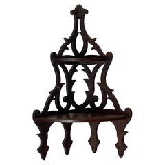 Antque Two Tier Carved Wood Corner Shelf