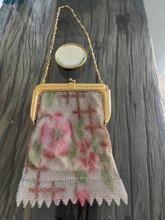Antque Whiting and Davis Floral Mesh Bag with Mirror
