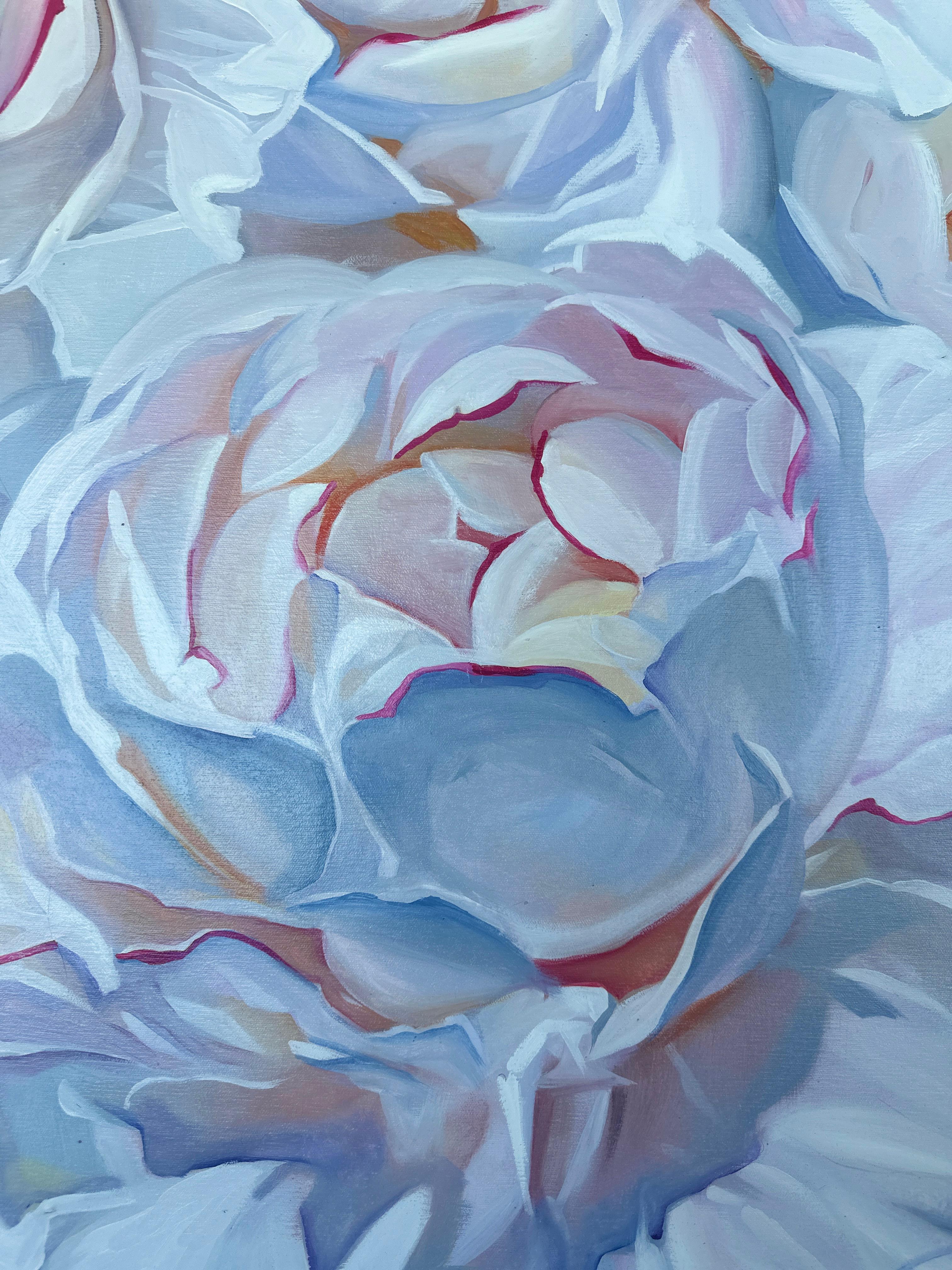 L'essenza dell'armonia - pittura ad olio floreale originale realistica - arte contemporanea - Still-Life Painting Blu di Antra Richards