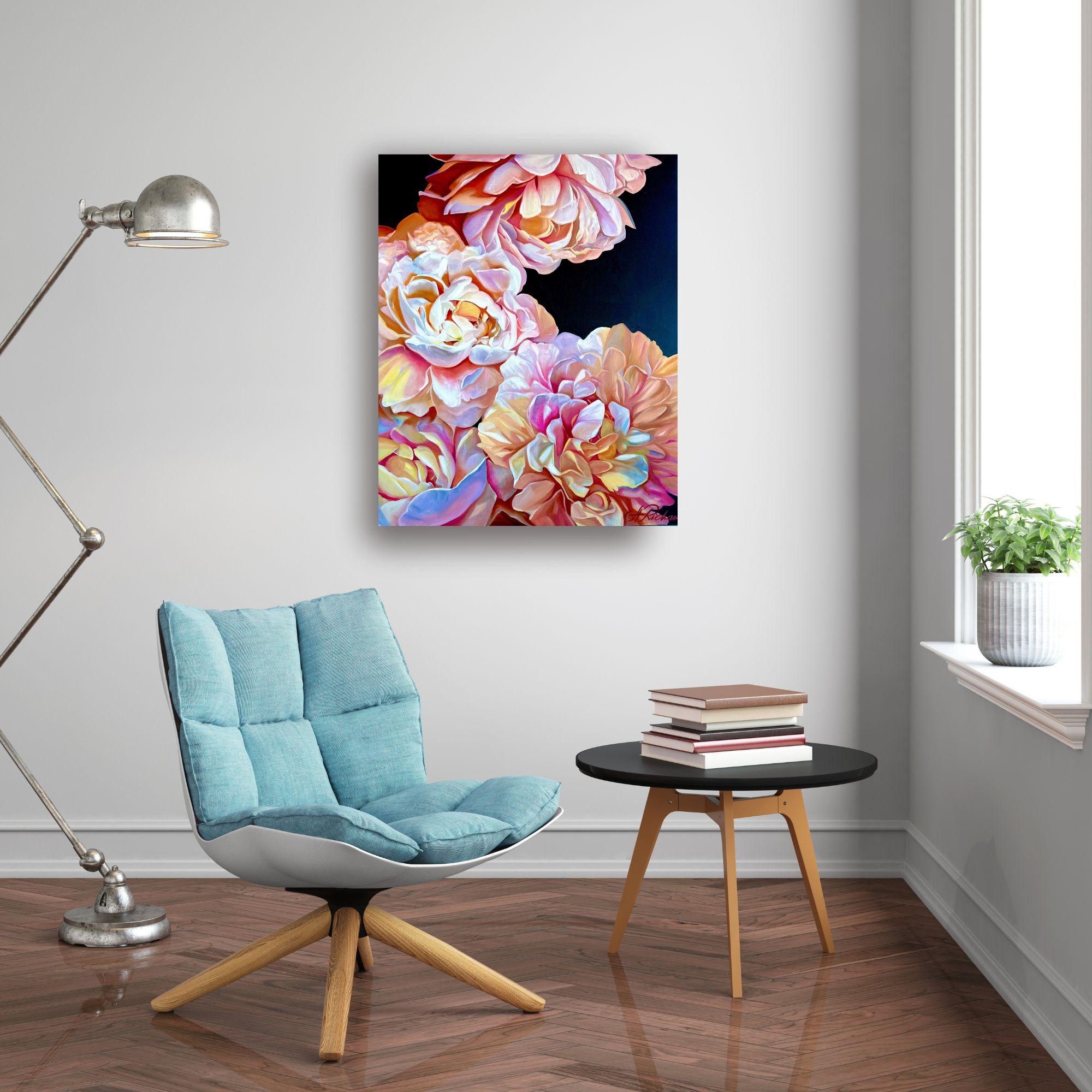 The Heat of Sunset - peinture à l'huile florale originale et réaliste - art contemporain - Réalisme Art par Antra Richards