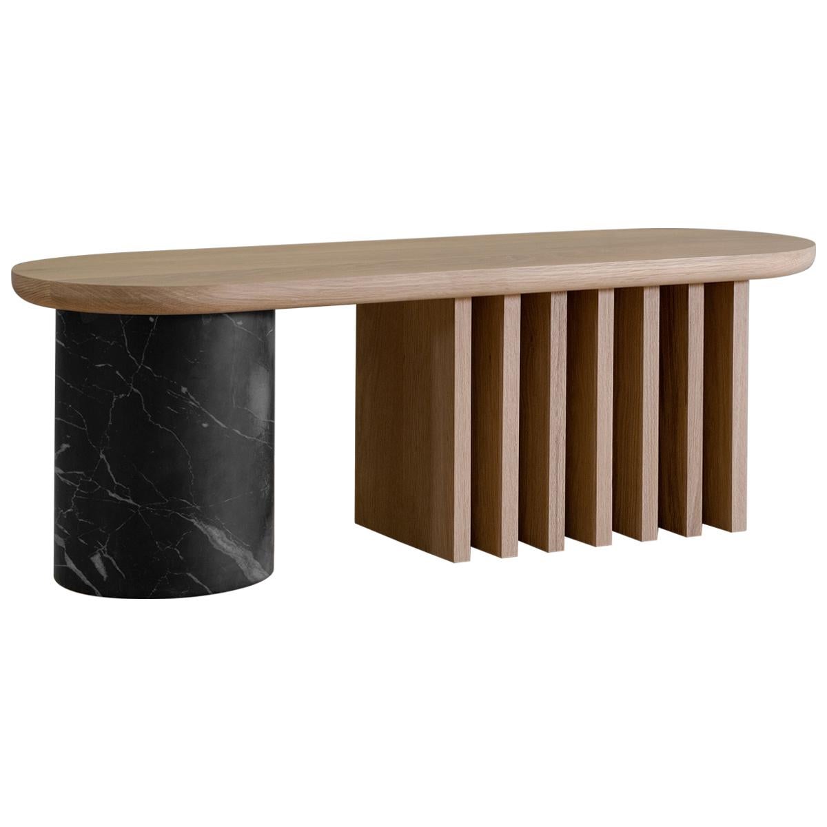 Antropología 07, panca in legno di noce e marmo, sgabello