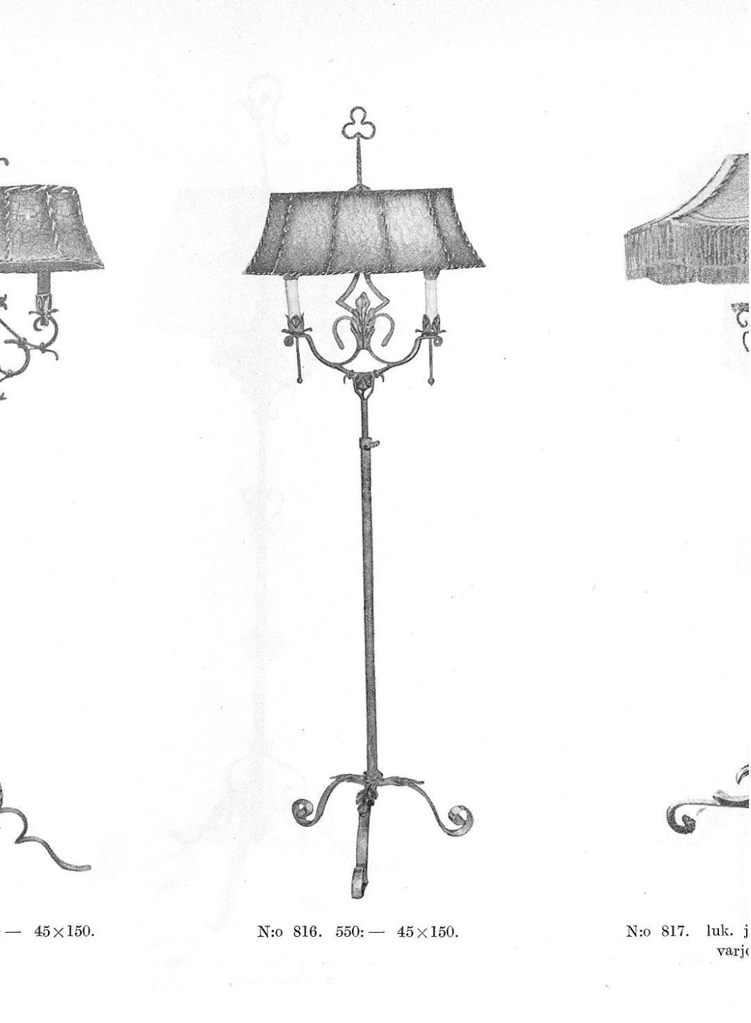Antti Hakkarainen Adjustable Wrought Iron Floor Lamp Model 816,  1930s For Sale 4