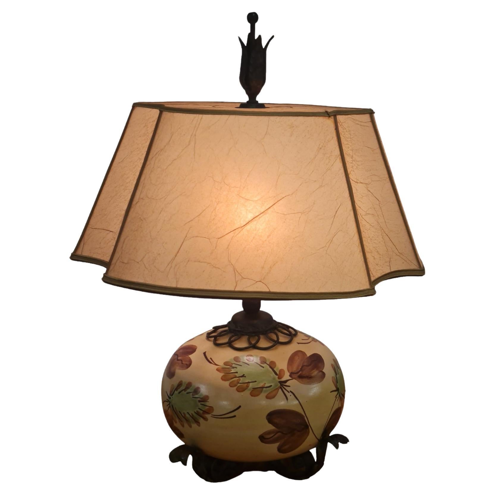 Antti Hakkarainen Table Lamp, Ceramic & Iron, Taidetakamo A. Hakkarainen 1930s