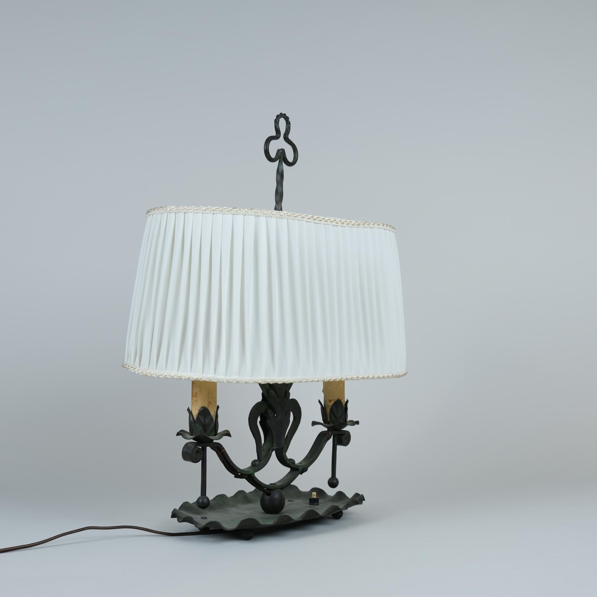 Fabric Antti Hakkarainen Wrought Iron Table Lamp 789, Taidetakamo A. Hakkarainen 1930s For Sale