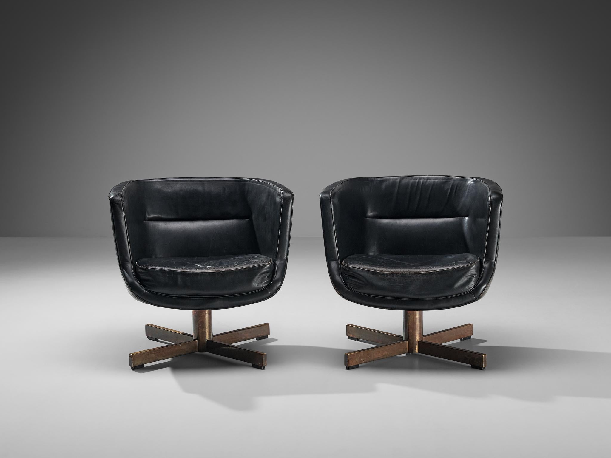 Finnish Antti Nurmesniemi Pair of Custom Made Lounge Chairs in Black Leather