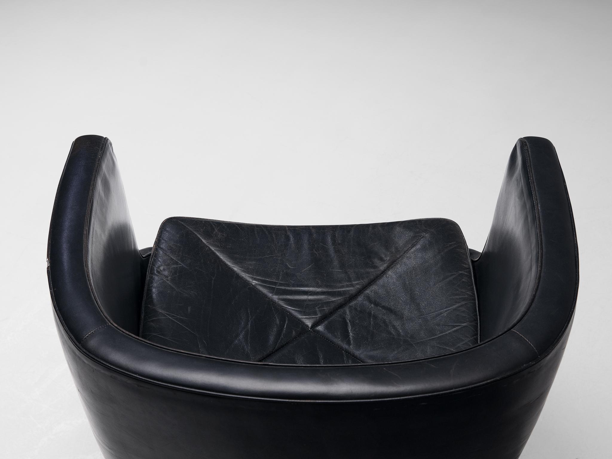 Antti Nurmesniemi Pair of Custom Made Lounge Chairs in Black Leather In Good Condition In Waalwijk, NL