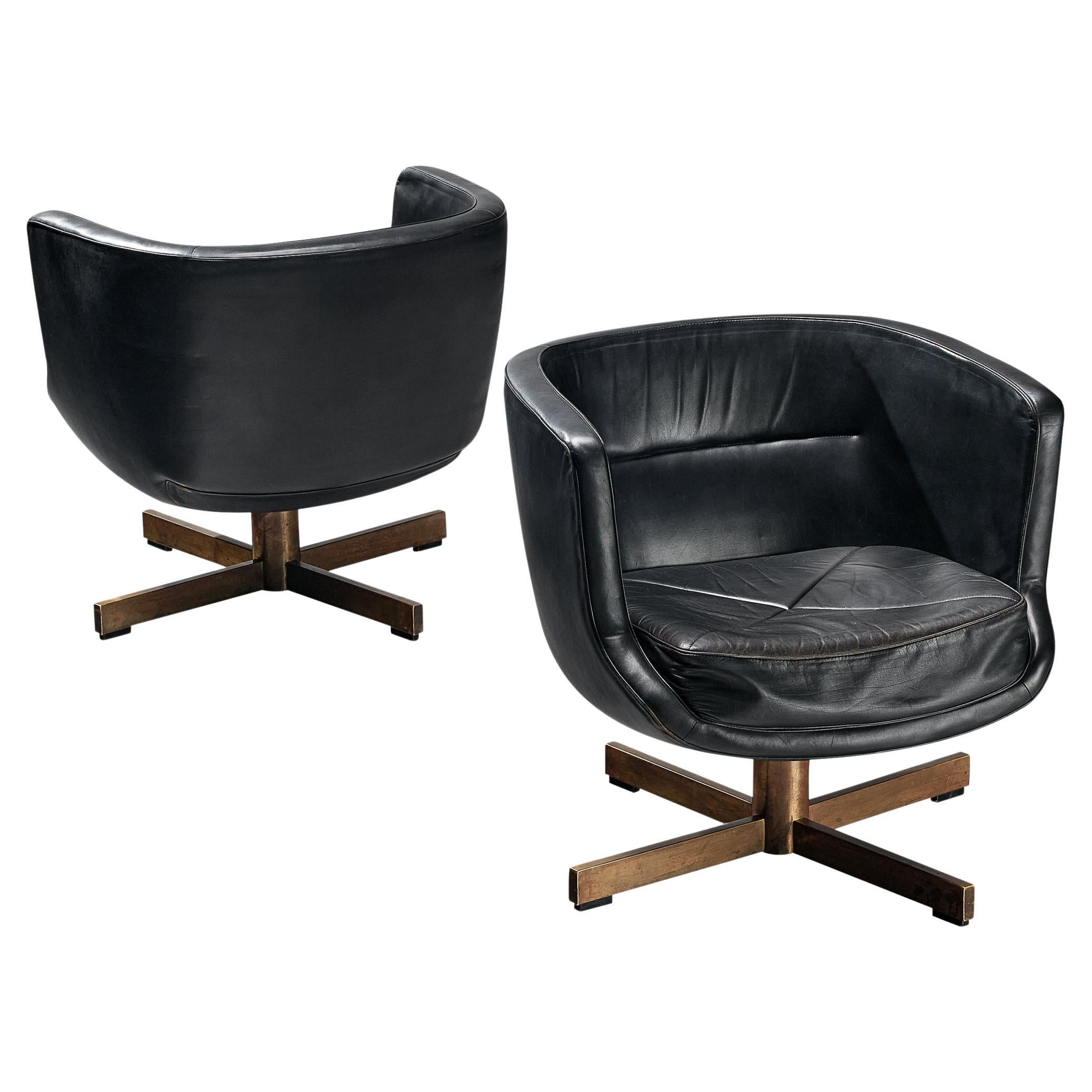 Antti Nurmesniemi Pair of Custom Made Lounge Chairs in Black Leather