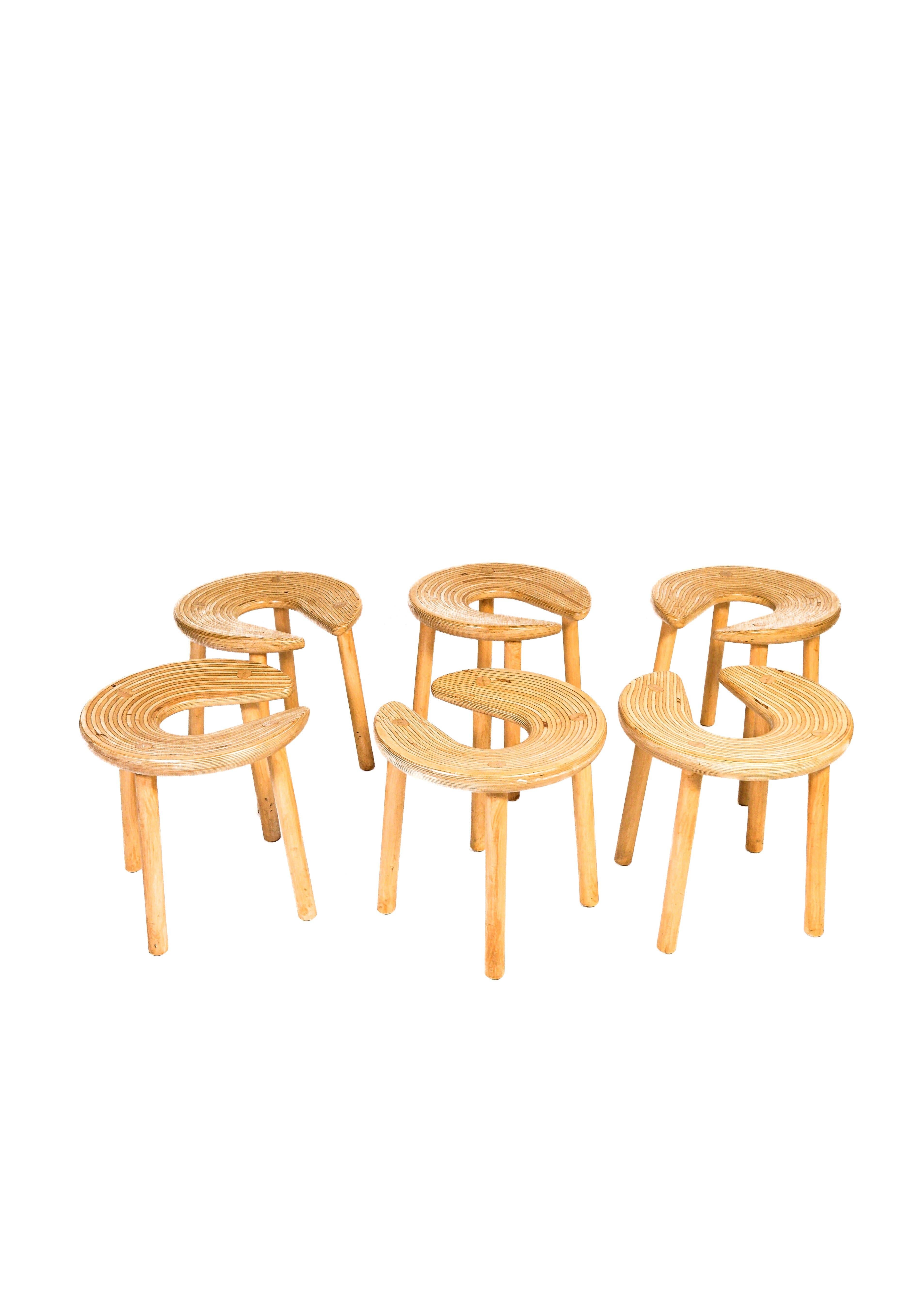 Antti Nurmesniemi, set of six Sauna stools, designed for the Palace Hotel, 1952 (Skandinavische Moderne) im Angebot