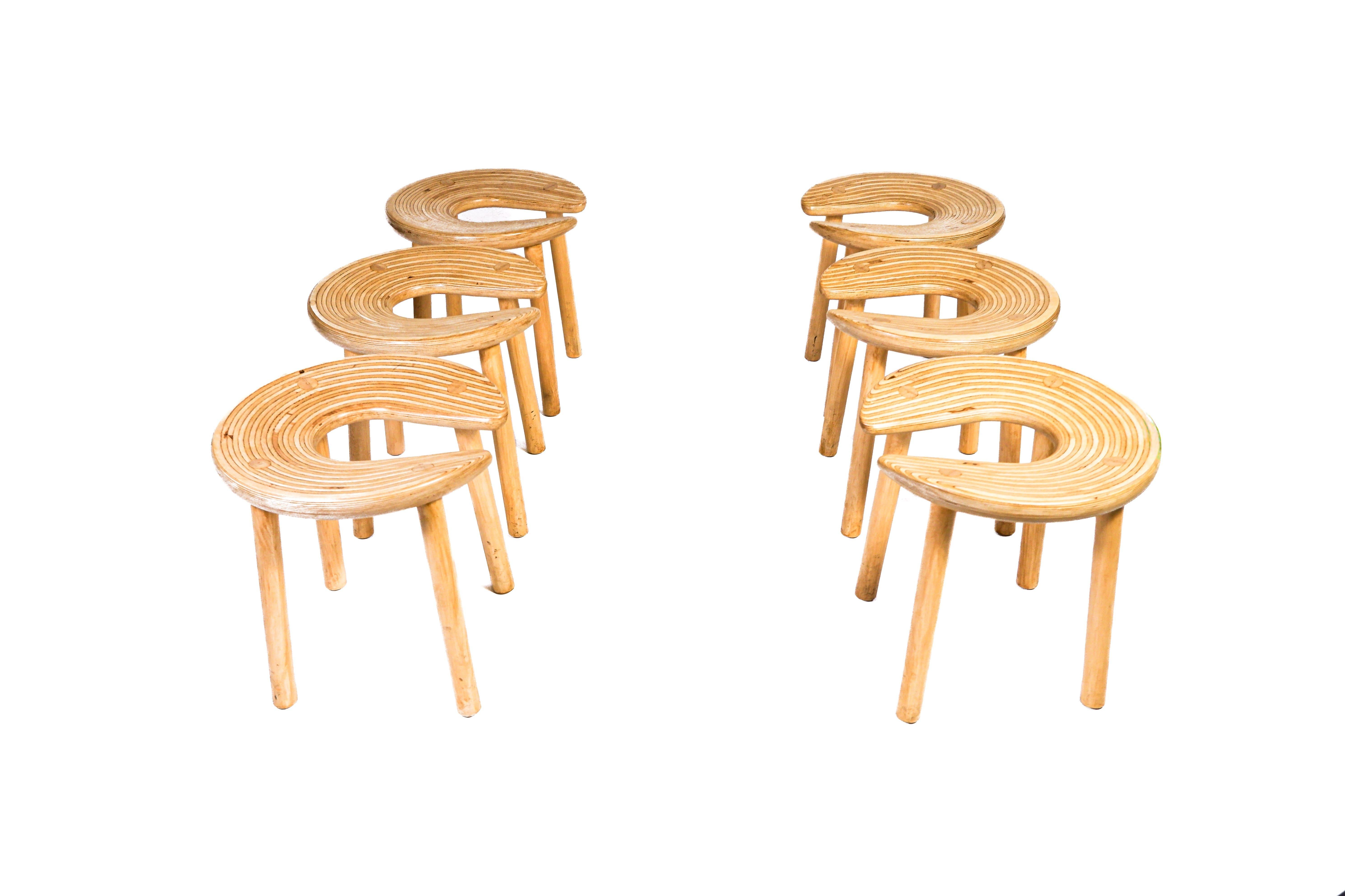 Antti Nurmesniemi, set of six Sauna stools, designed for the Palace Hotel, 1952 im Angebot 1