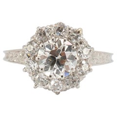 Antuiqe Platinum 1.75ctw Old European Cut Diamond Halo Filigree Engagement Ring