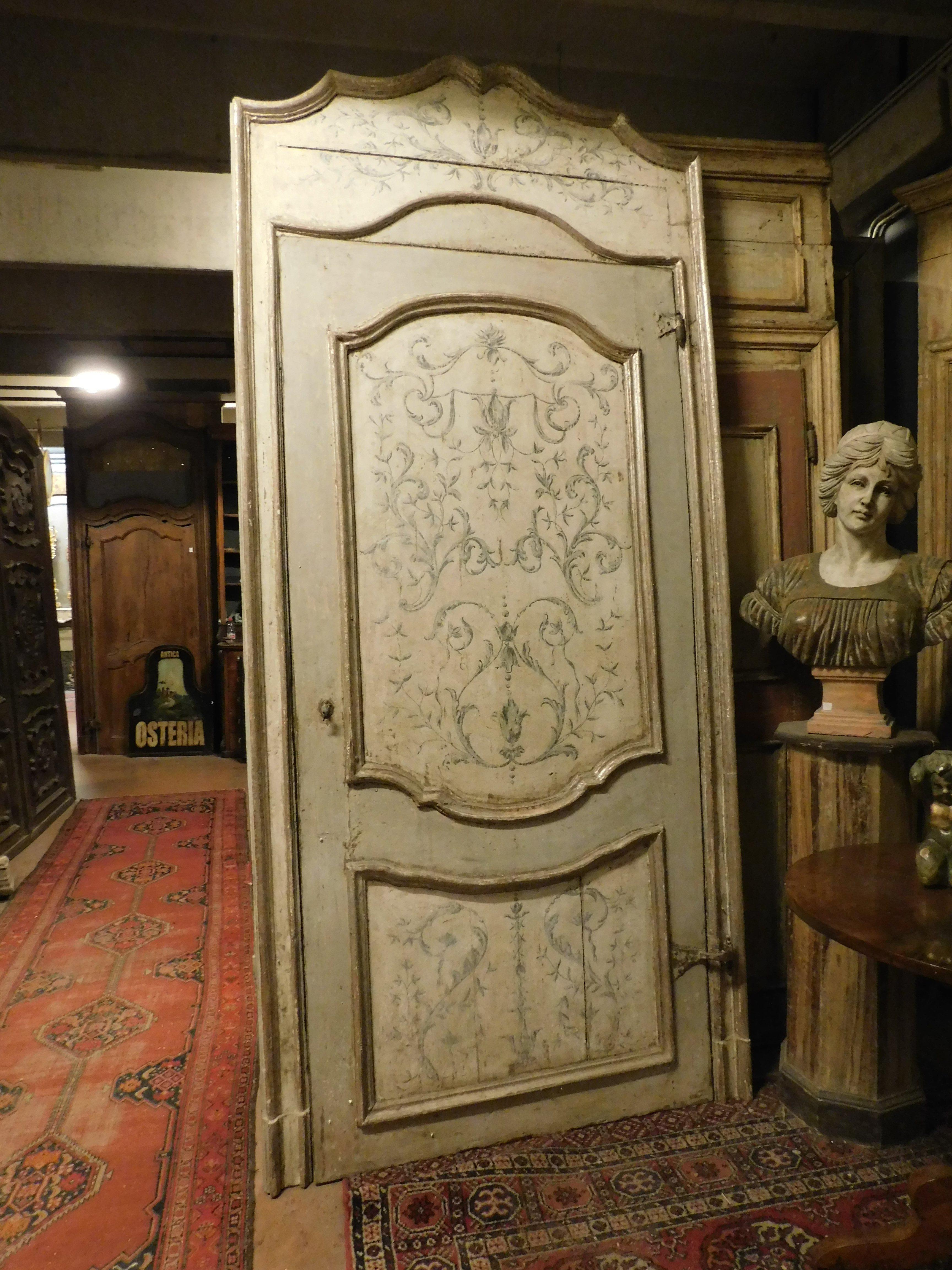 Hand-Carved Antuqe Lacquered, Painted, Silvered Door, Complete with Frame, '700 Italy For Sale